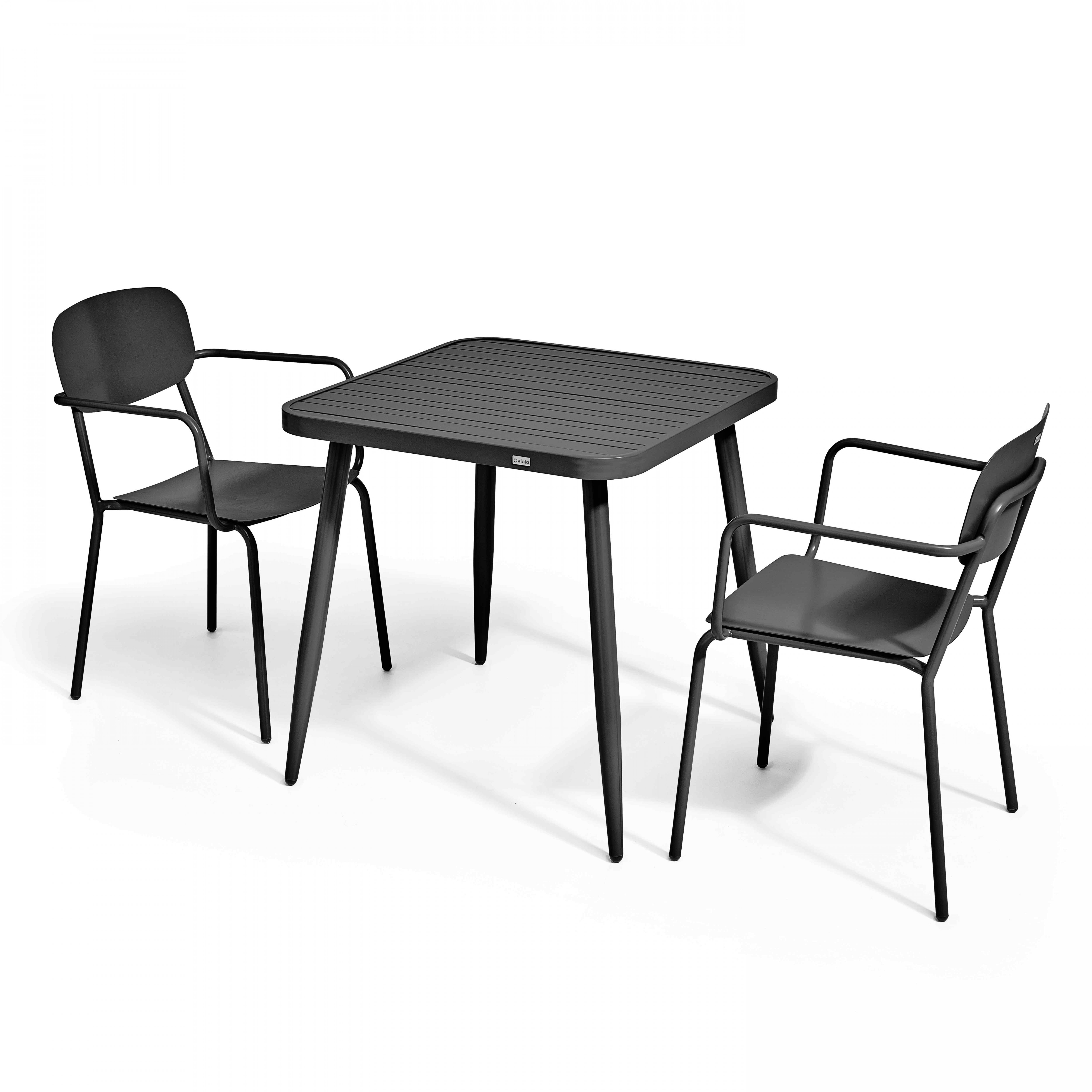 Ensemble table de jardin et 2 fauteuils en aluminium noir