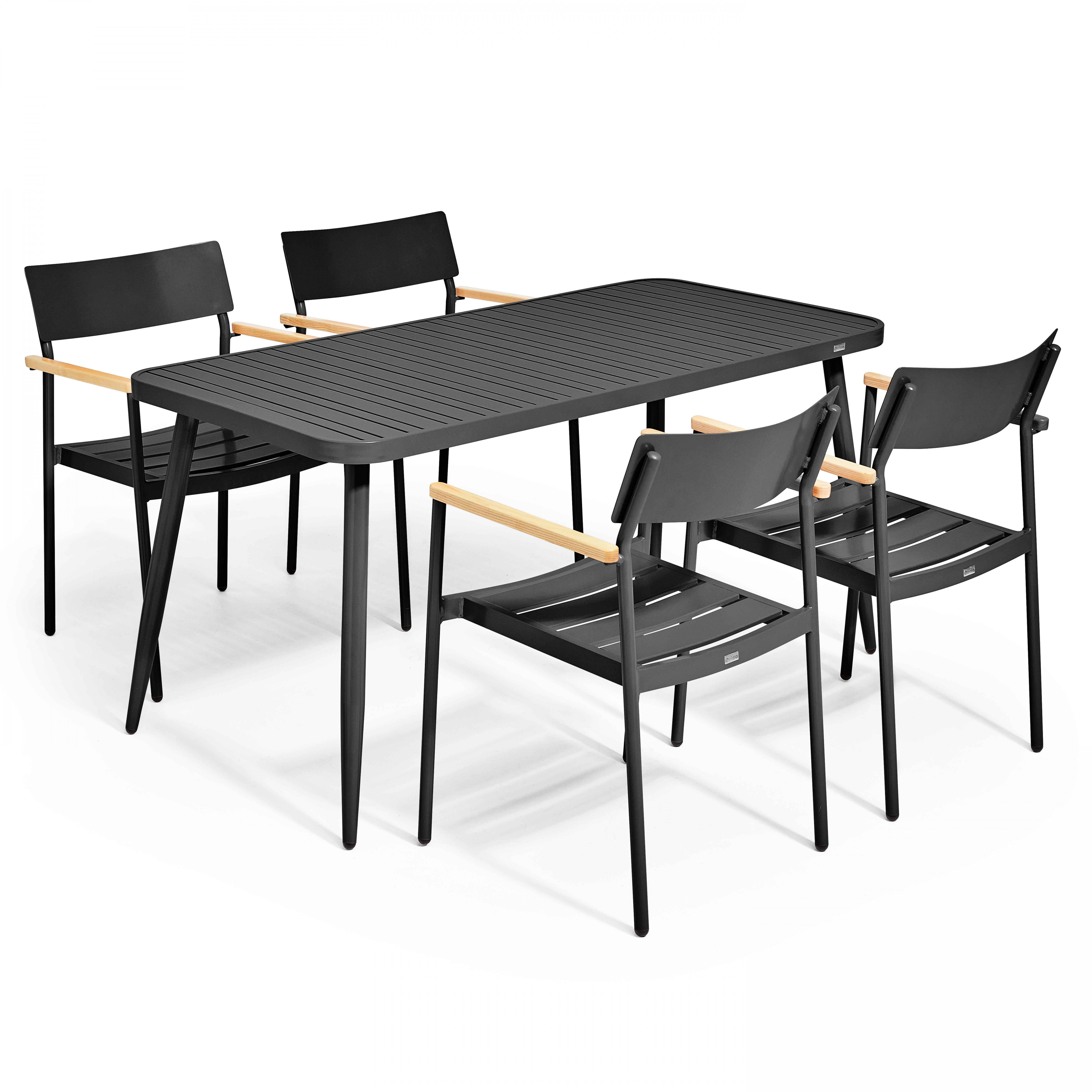 Ensemble table de jardin et 4 fauteuils en aluminium noir