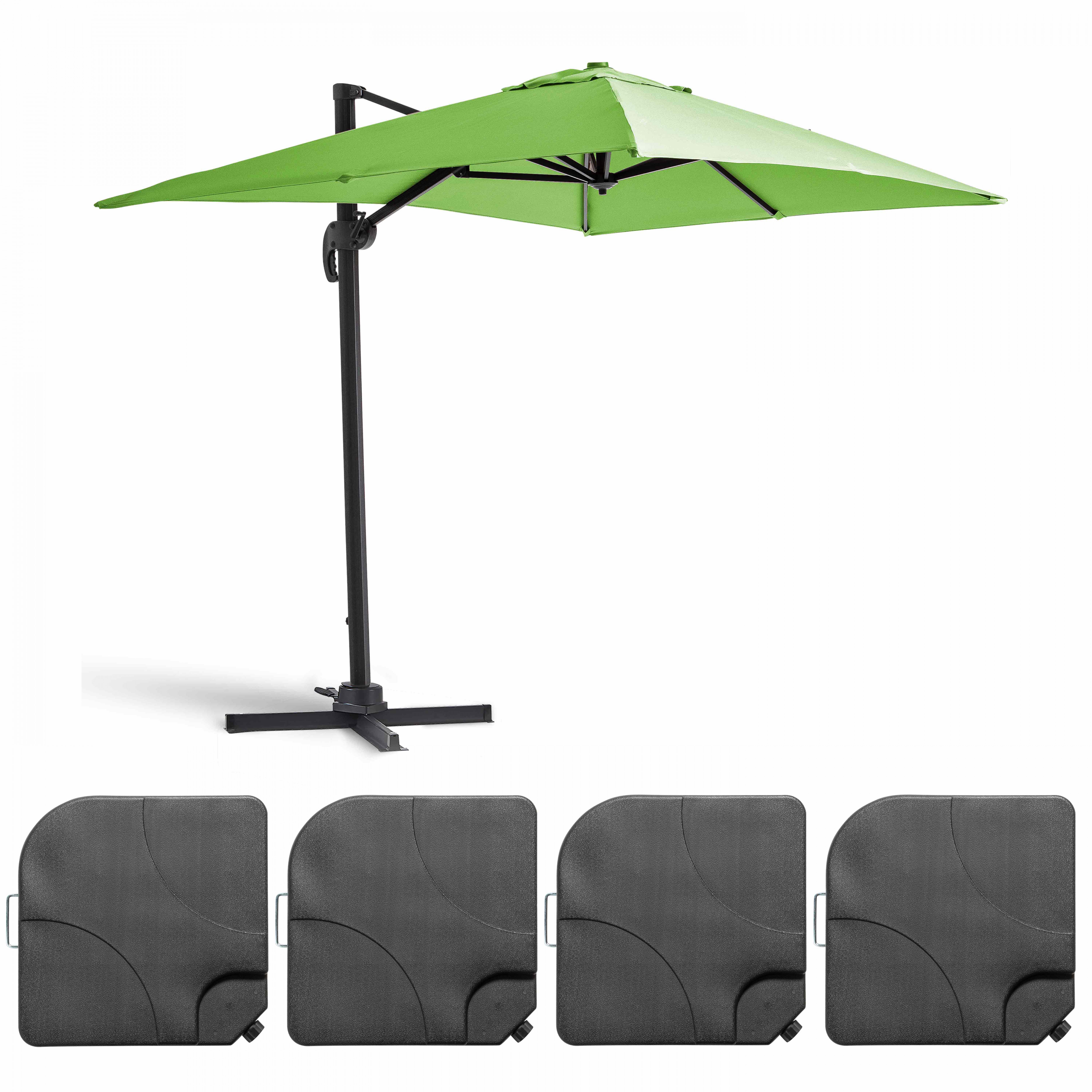 Parasol déporté 2x3 m et 4 dalles à remplir aluminium vert