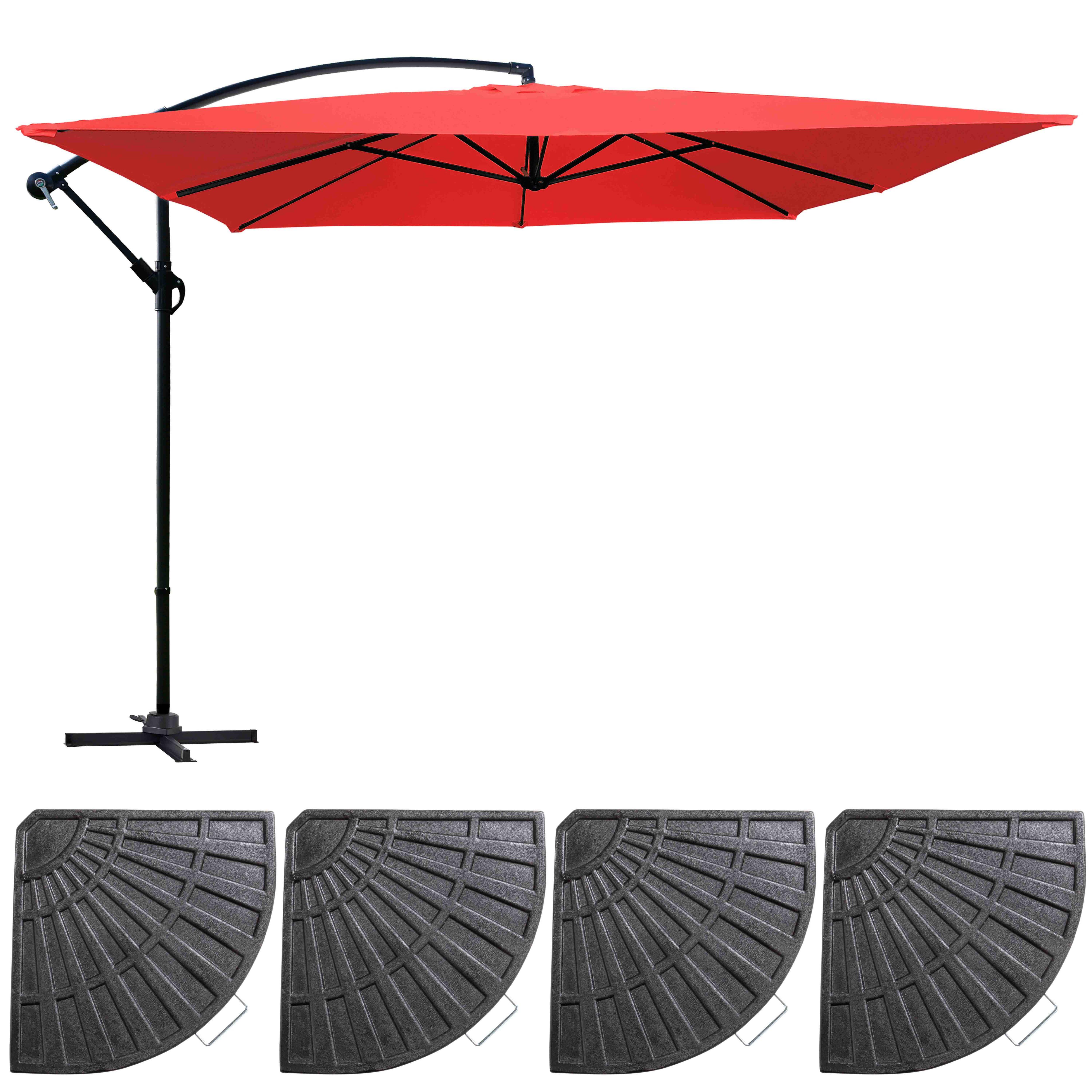 Parasol déporté 3x3m et 4 dalles à lestées aluminium rouge