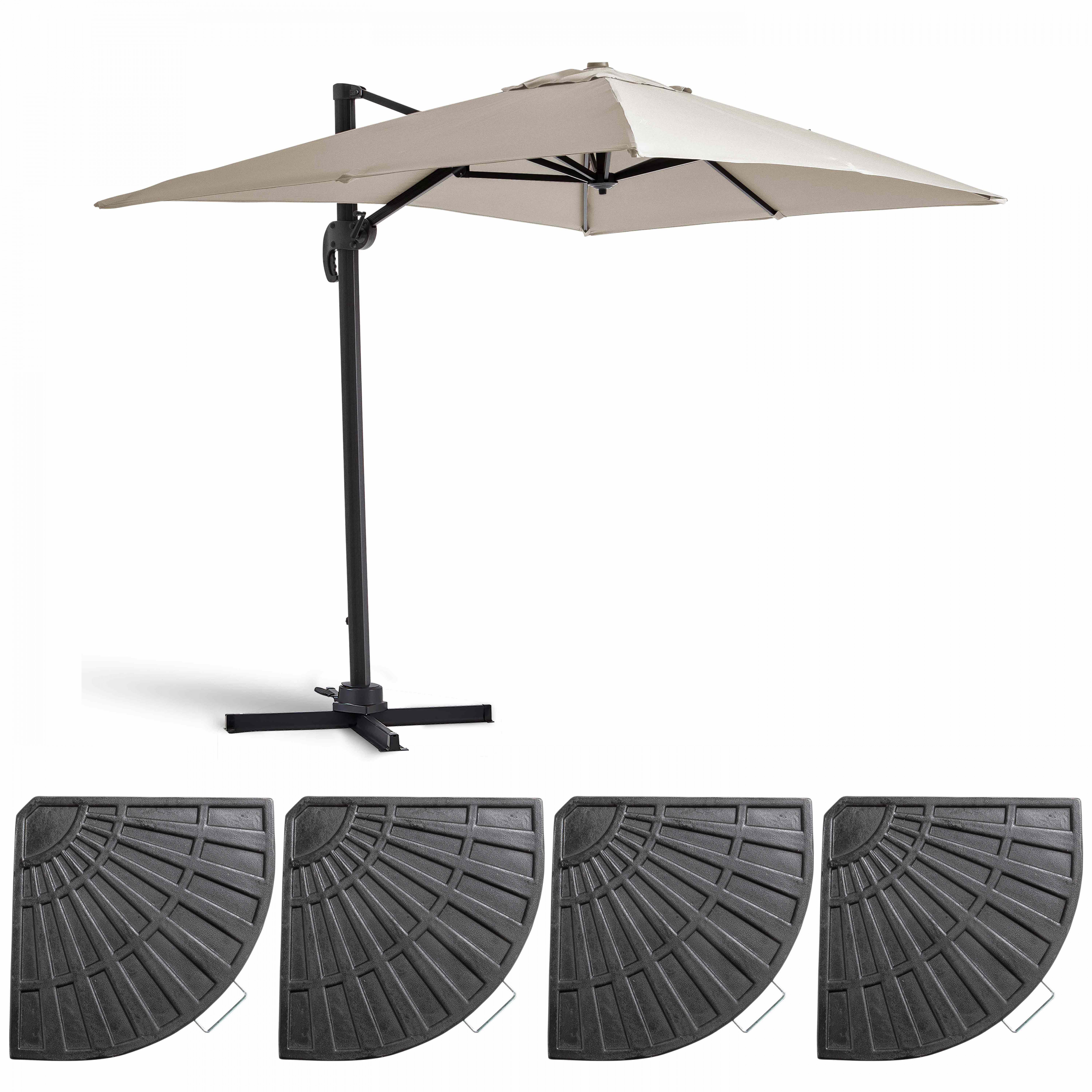 Parasol déporté 2x3 m et 4 dalles lestées aluminium blanc