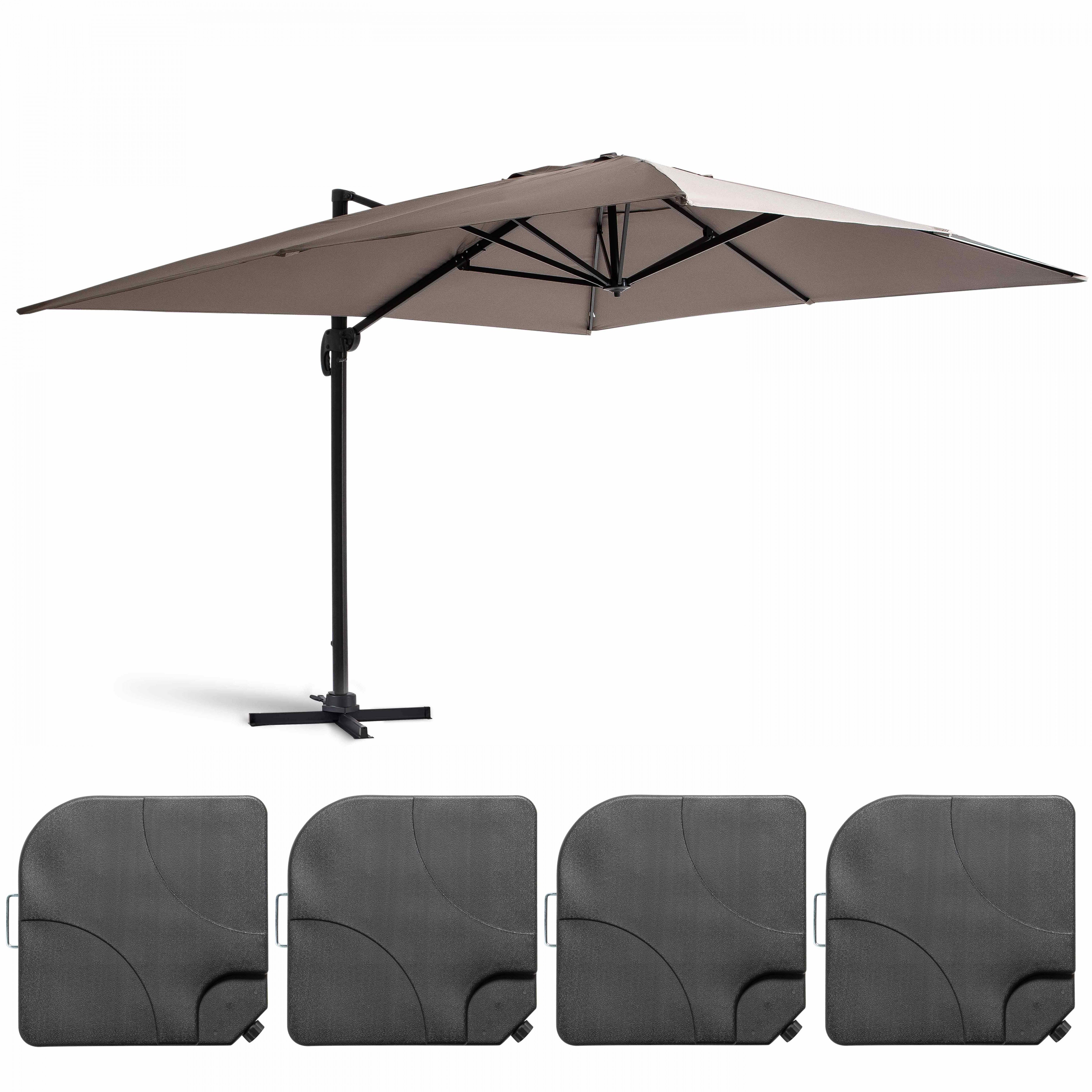 Parasol déporté 3x4m et 4 dalles à remplir aluminium taupe