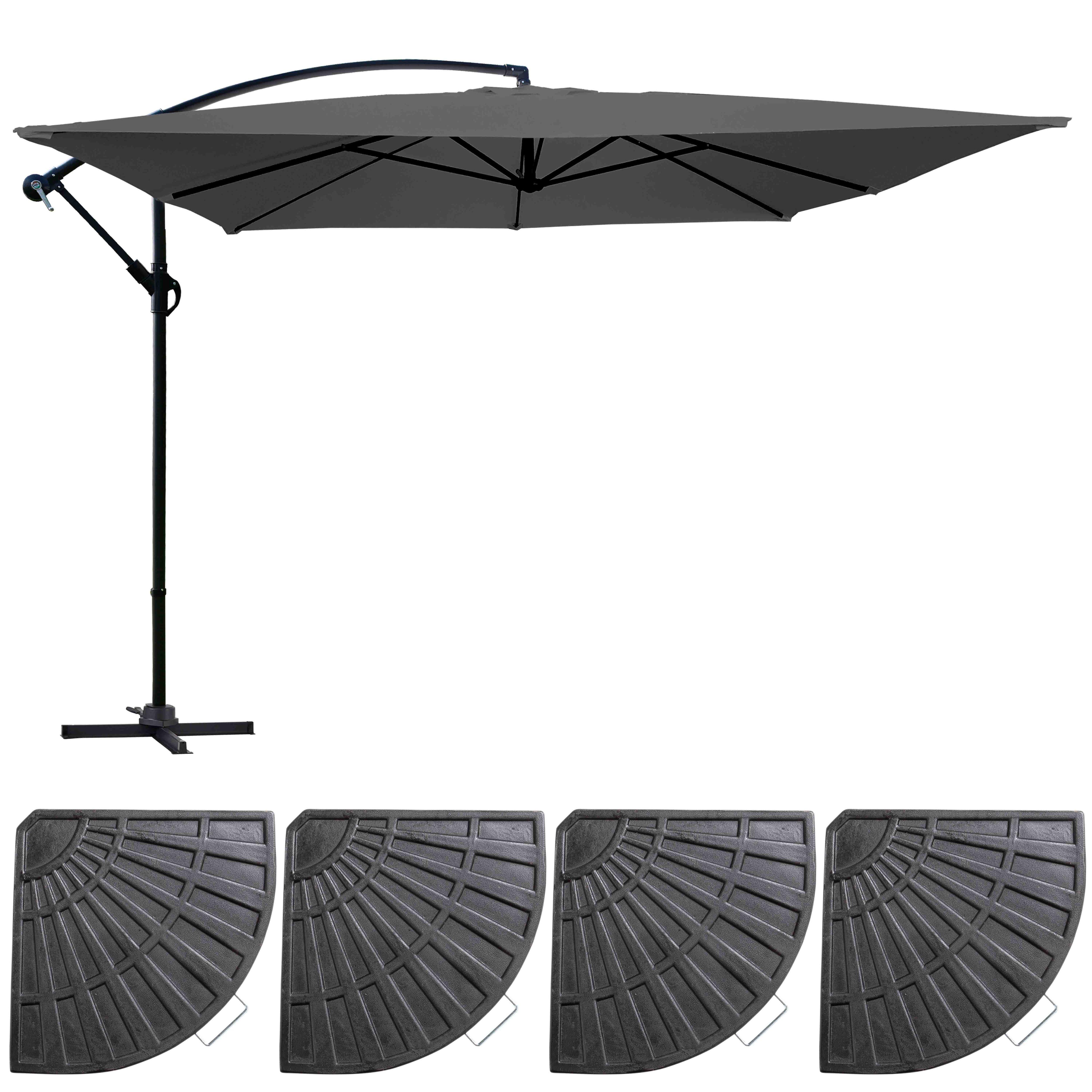 Parasol déporté 3x3m et 4 dalles à lestées aluminium gris anthracite