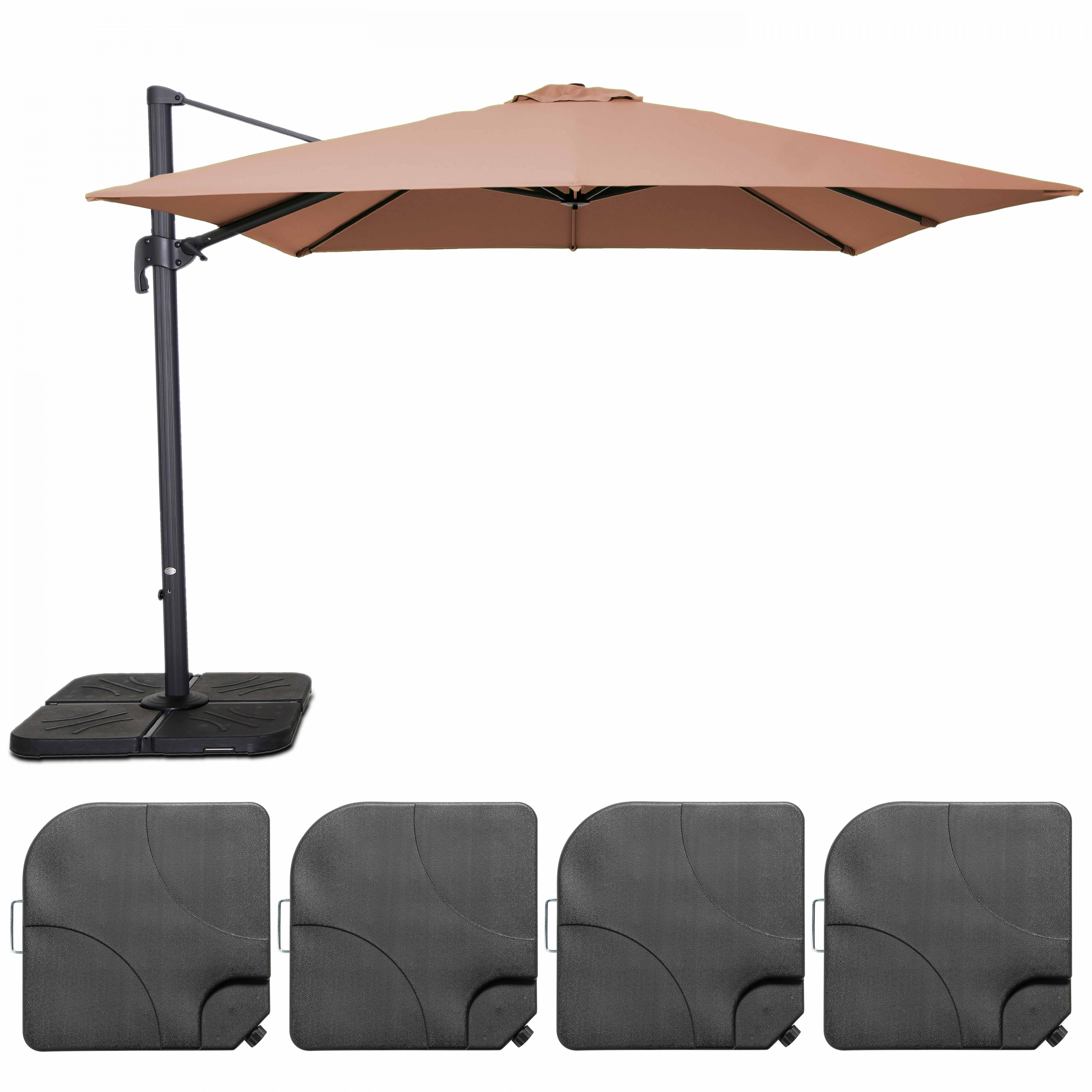 Parasol déporté 3x3m et 4 dalles à remplir aluminium taupe