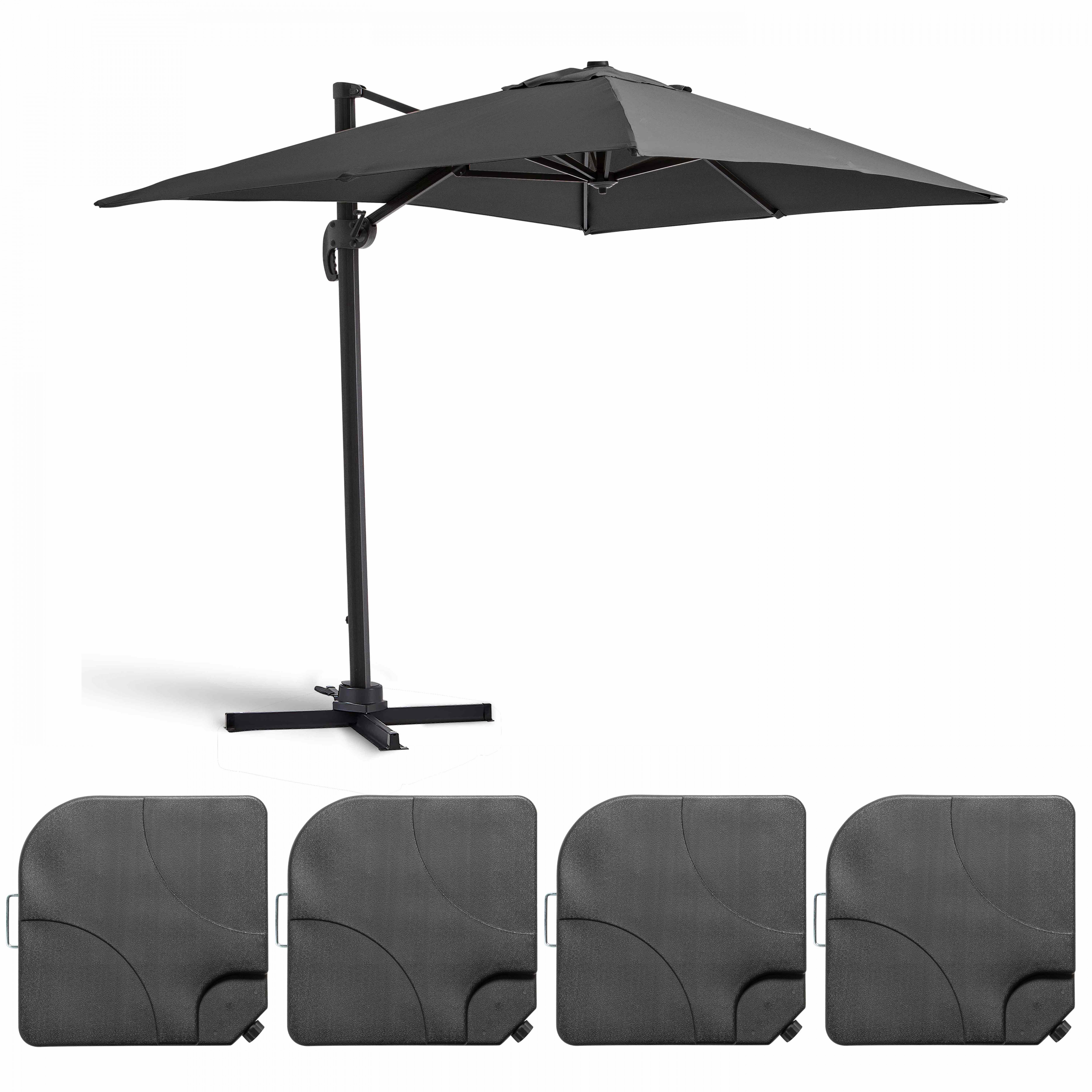 Parasol déporté 2x3 m et 4 dalles à remplir aluminium gris