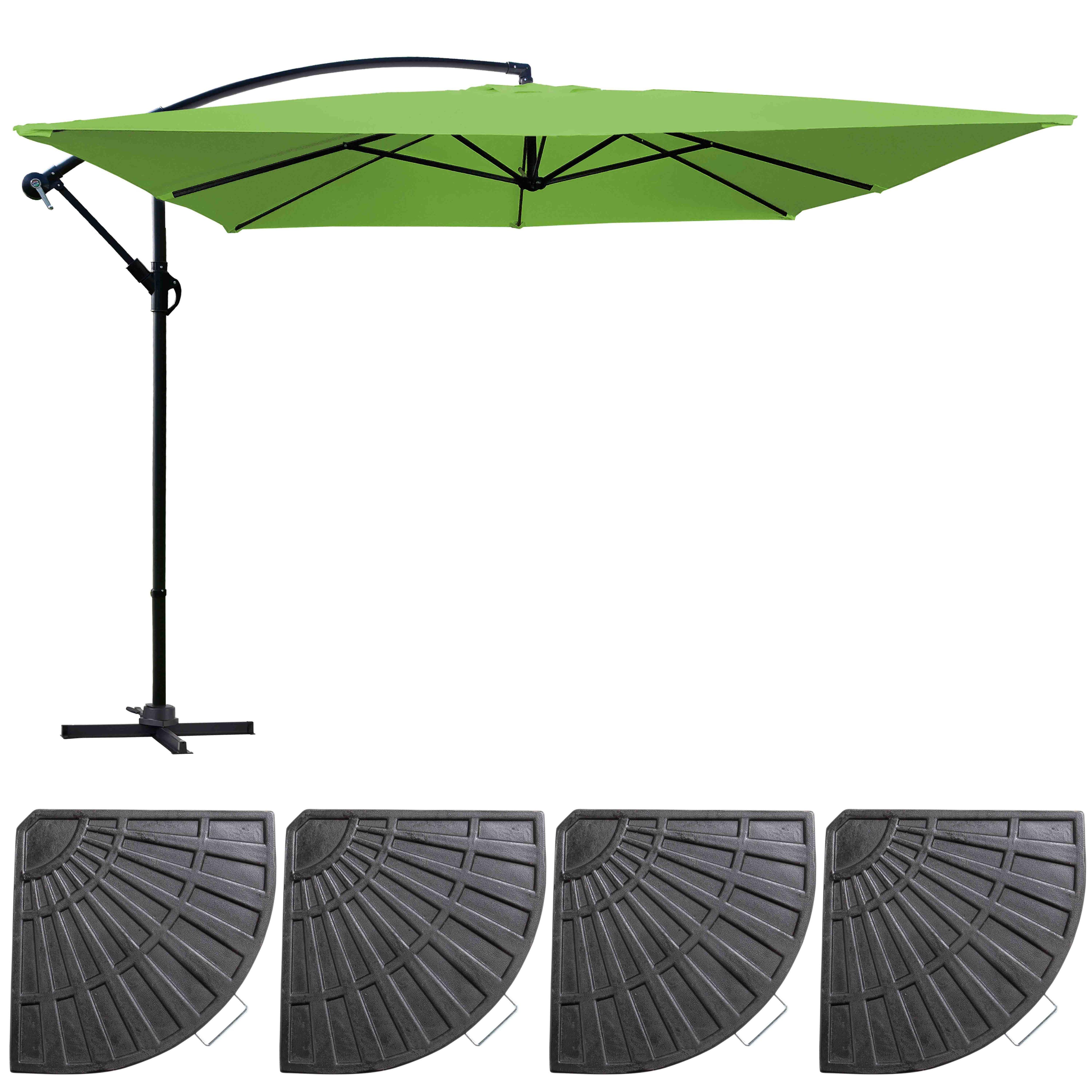 Parasol déporté 3x3m et 4 dalles à lestées aluminium vert