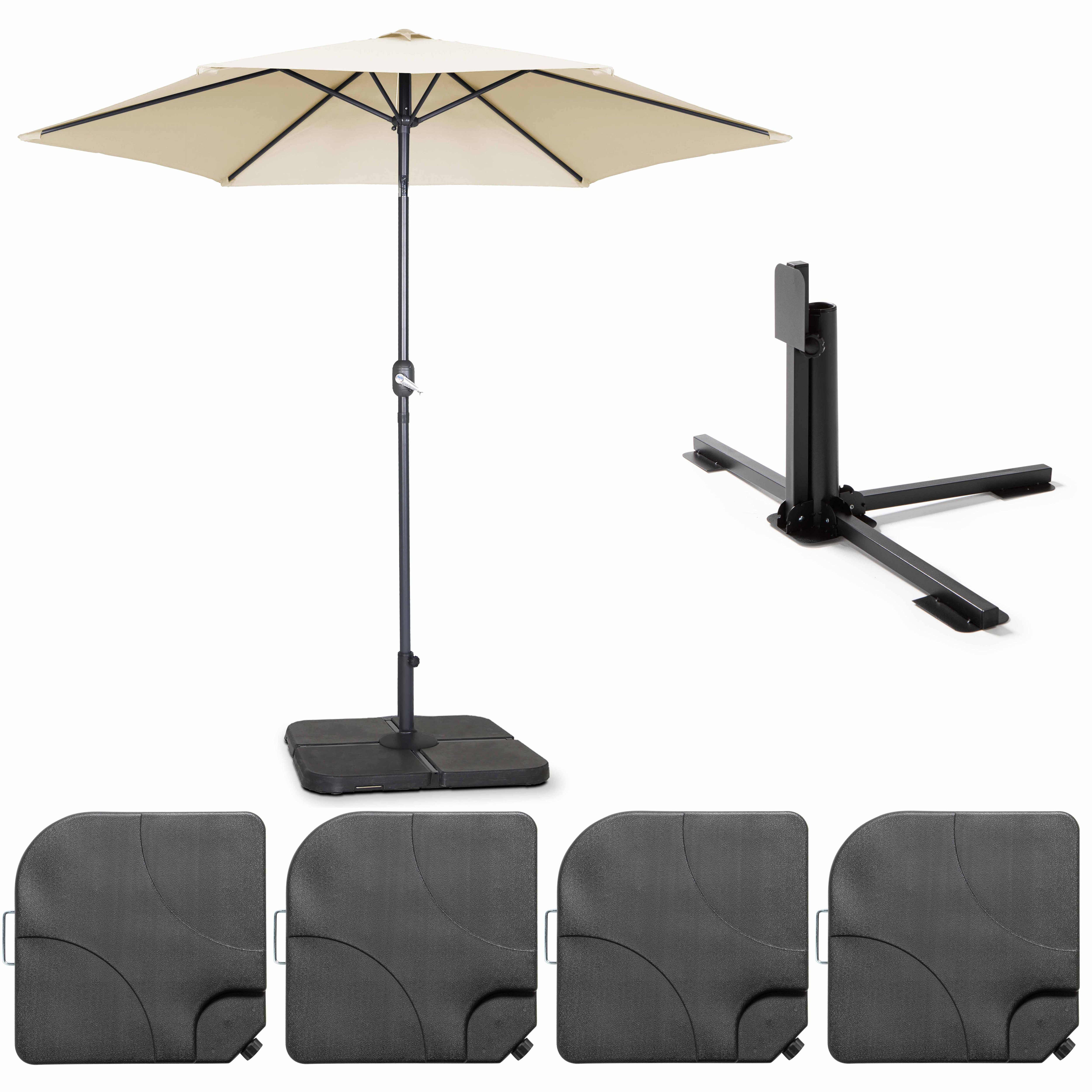 Parasol droit inclinable 3m et 4 dalles à lester remplissables blanc