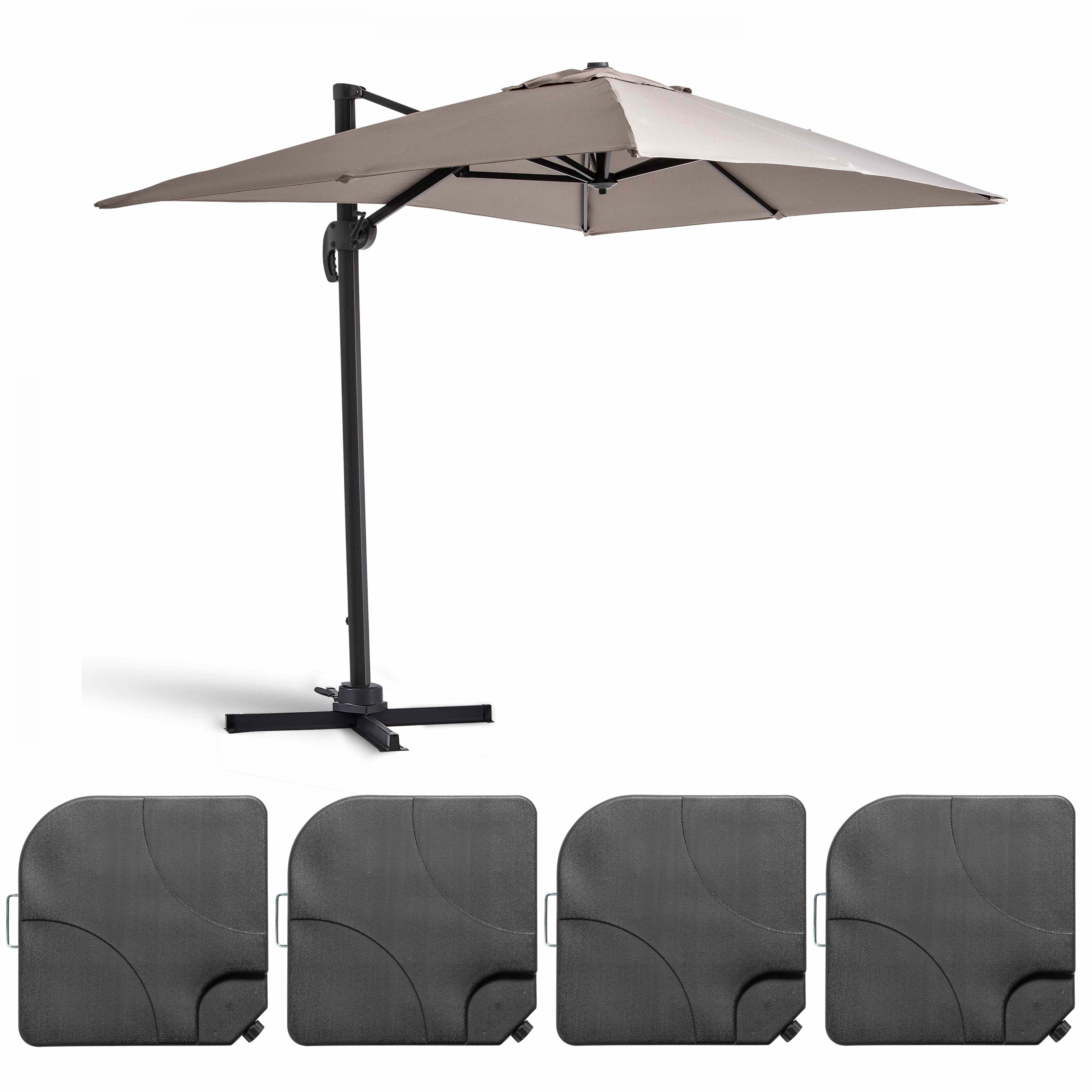 Parasol déporté 2x3 m et 4 dalles à remplir aluminium taupe