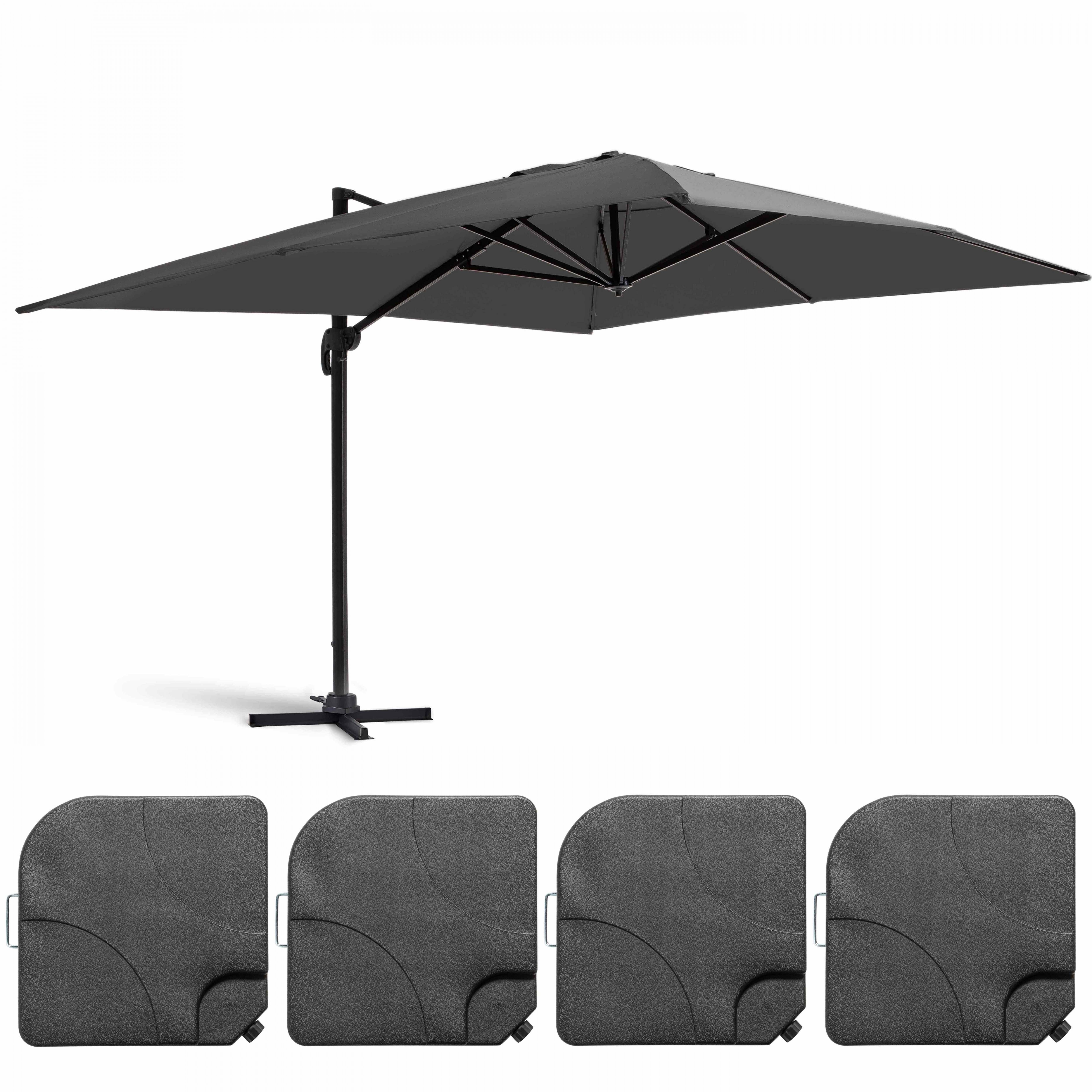 Parasol déporté 3x4m et 4 dalles à remplir aluminium gris