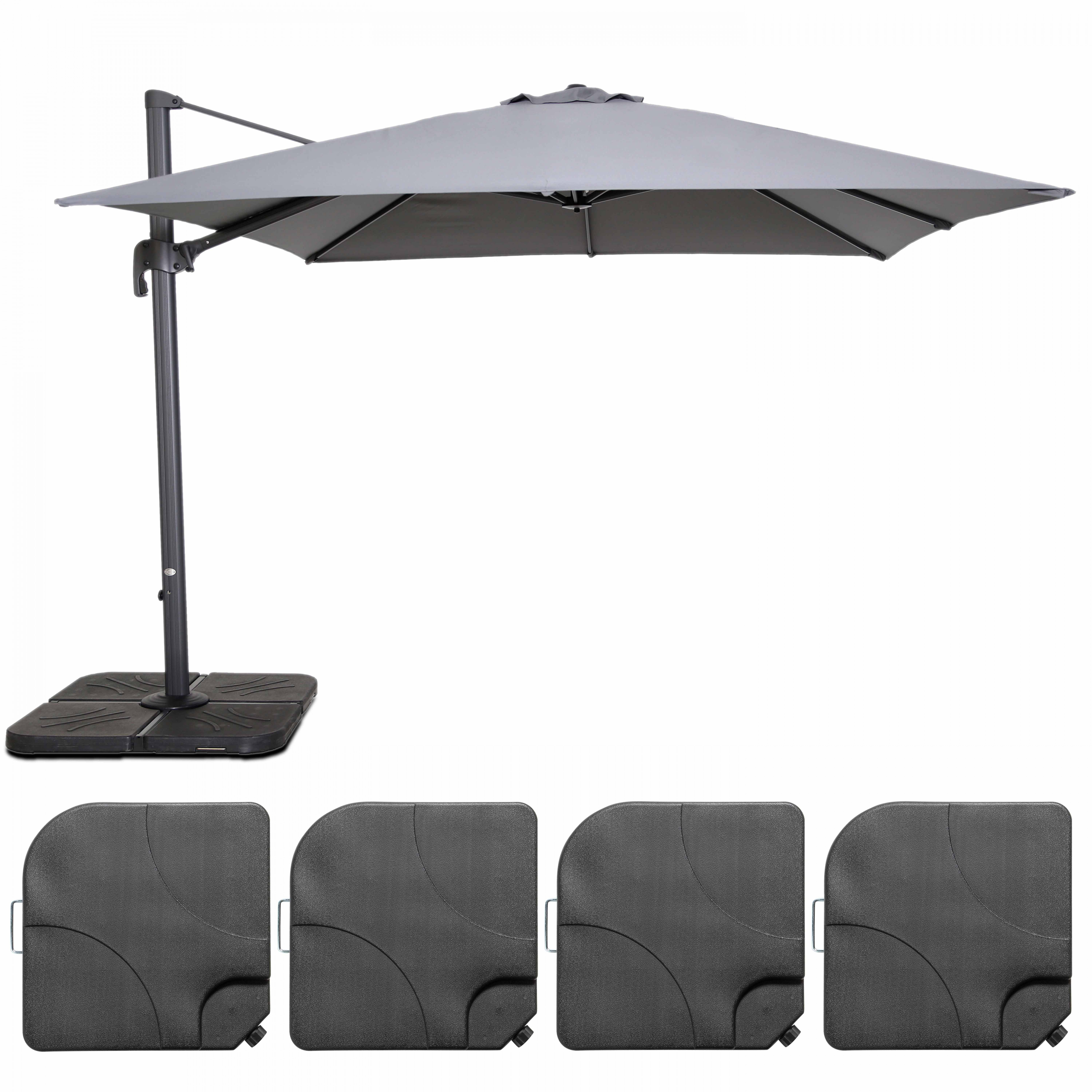 Parasol déporté 3x3m et 4 dalles à remplir aluminium gris