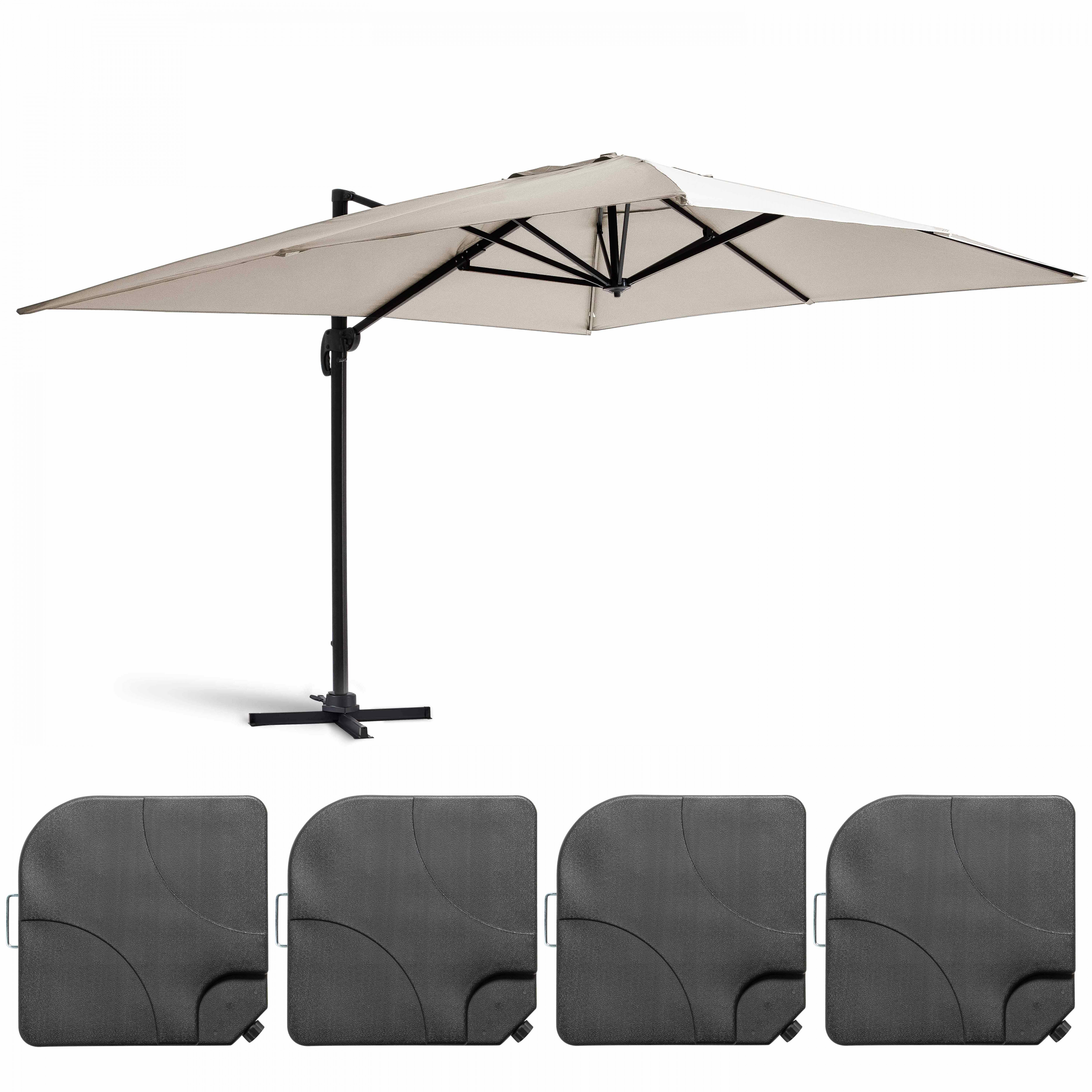 Parasol déporté 3x4m et 4 dalles à remplir aluminium blanc