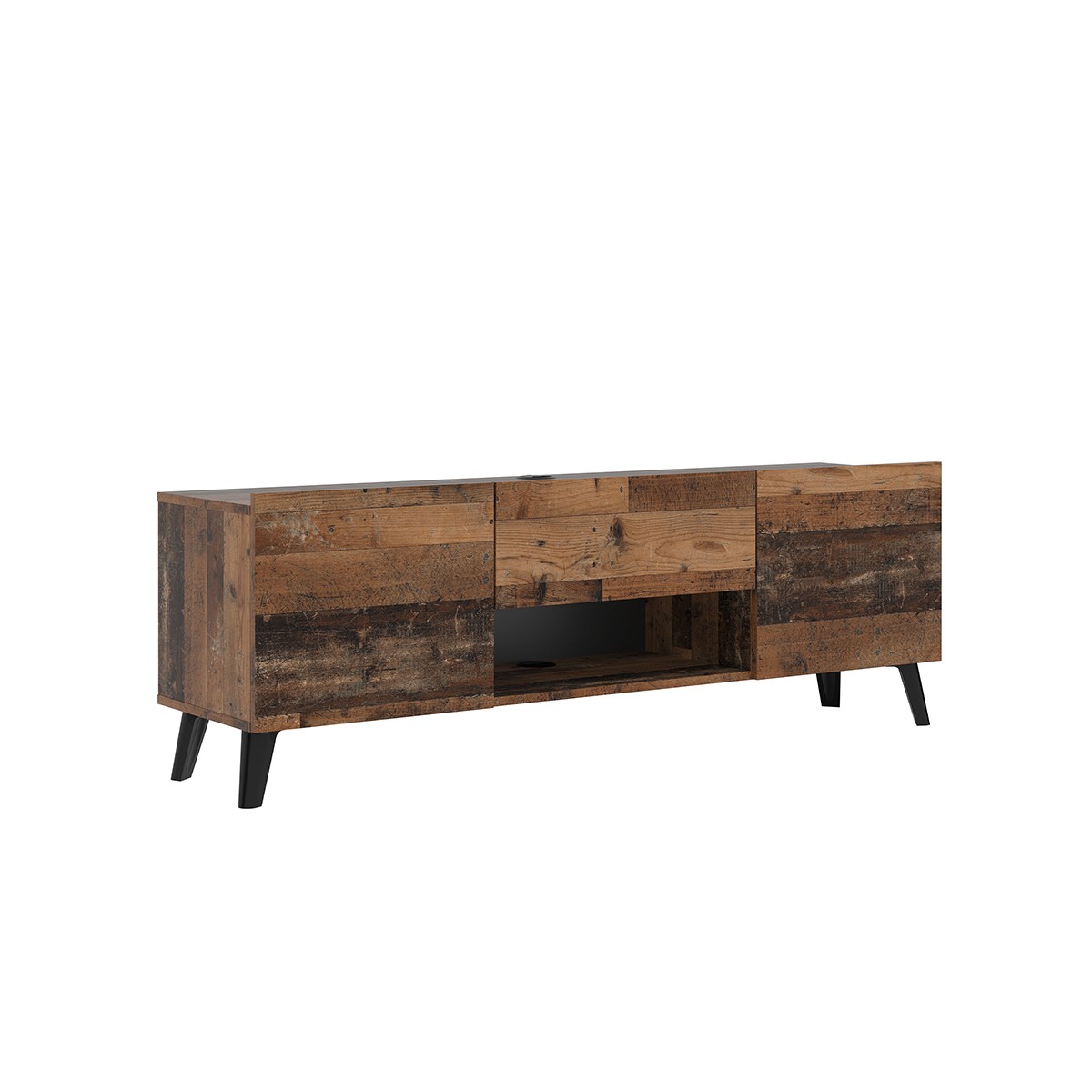 Meuble TV 2 portes 1 tiroir – L140 cm – Aspect Chêne Vintage