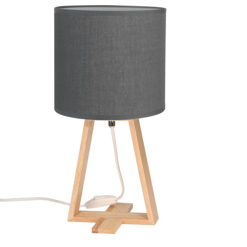 lampe de table en bois blond et textile gris