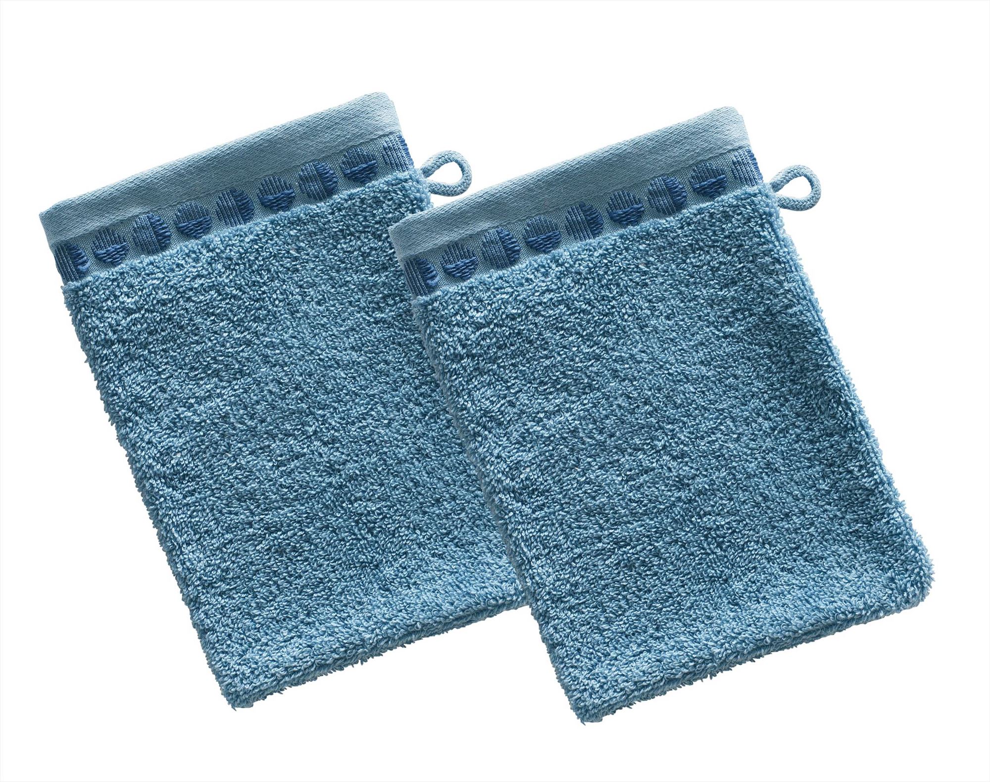 lot de 2 gants de toilette 15x21 bleu en coton 450 g/m²
