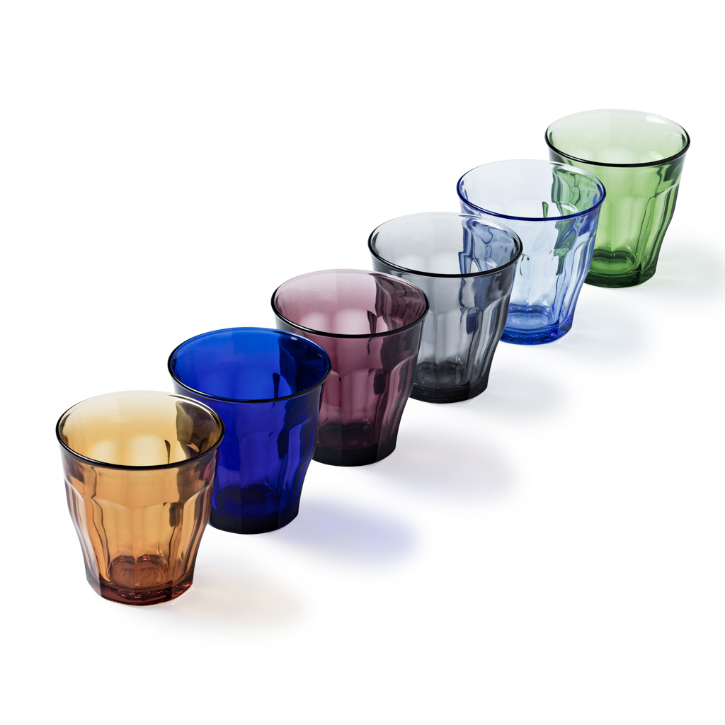 lot de 6 - verre à eau 25 cl en verre résistant teinté multicolore