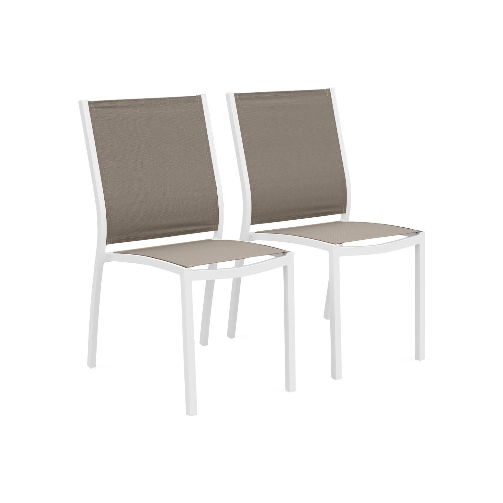 Lot de 2 chaises empilables en aluminium blanc et taupe en textilène