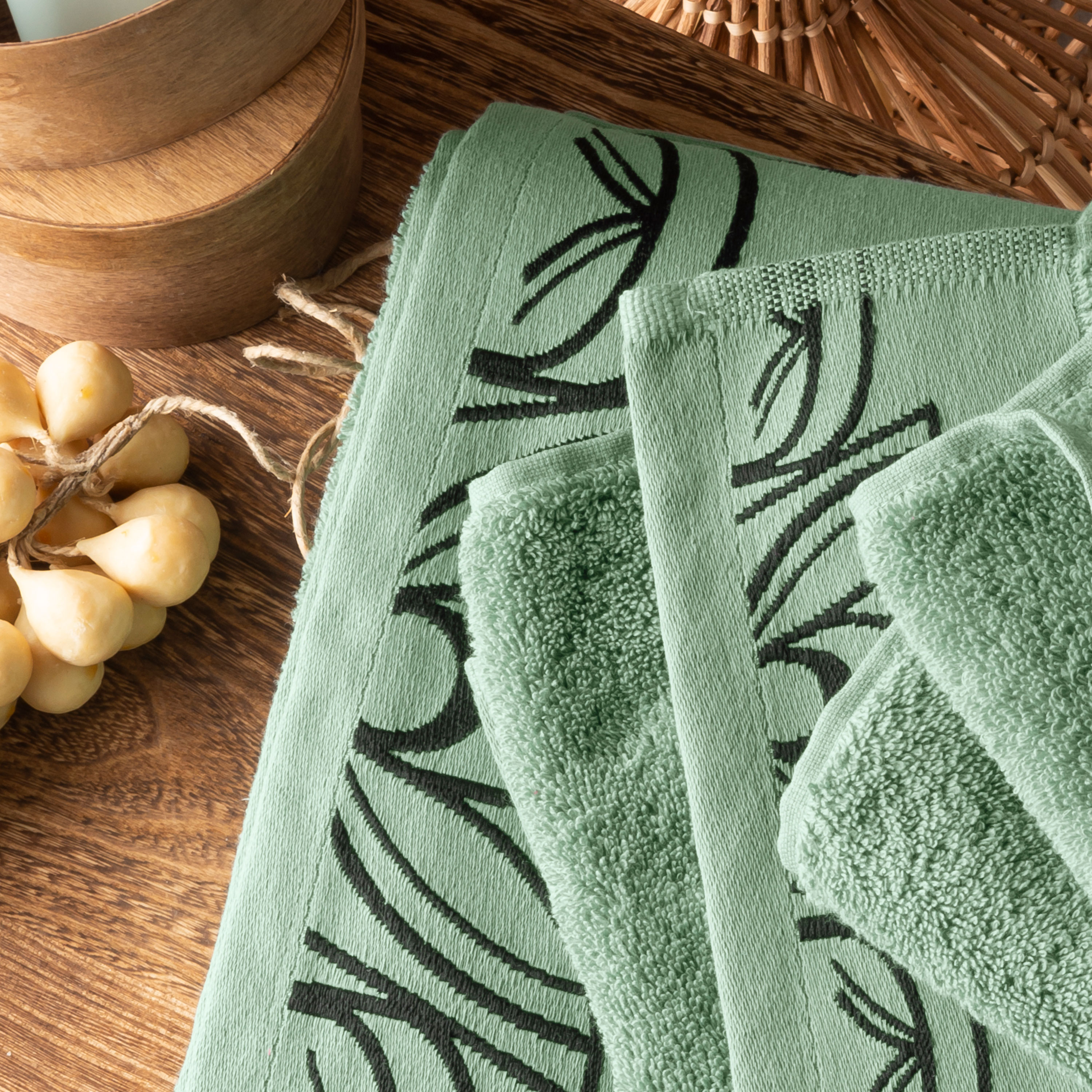 serviette de toilette coton jacquard bouclette vert 50 x 90 cm