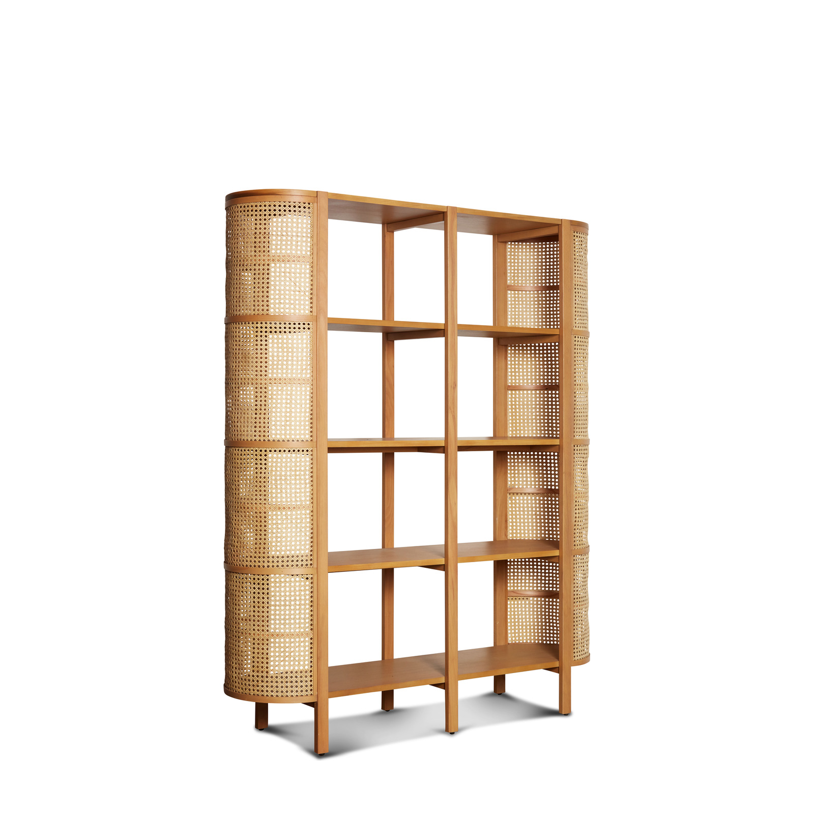 Etagère scandinave en hêtre et rotin beige