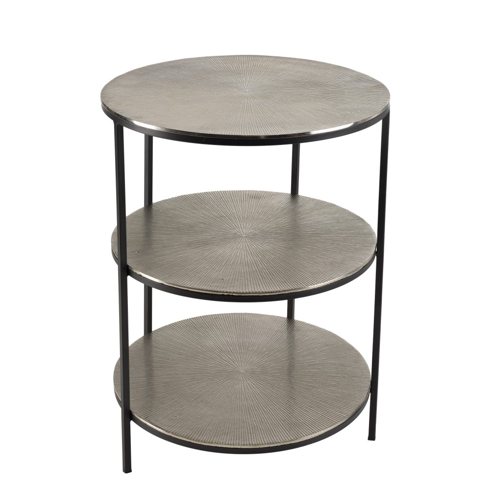 Table d&rsquo;appoint ronde 3 niveaux aluminium argenté