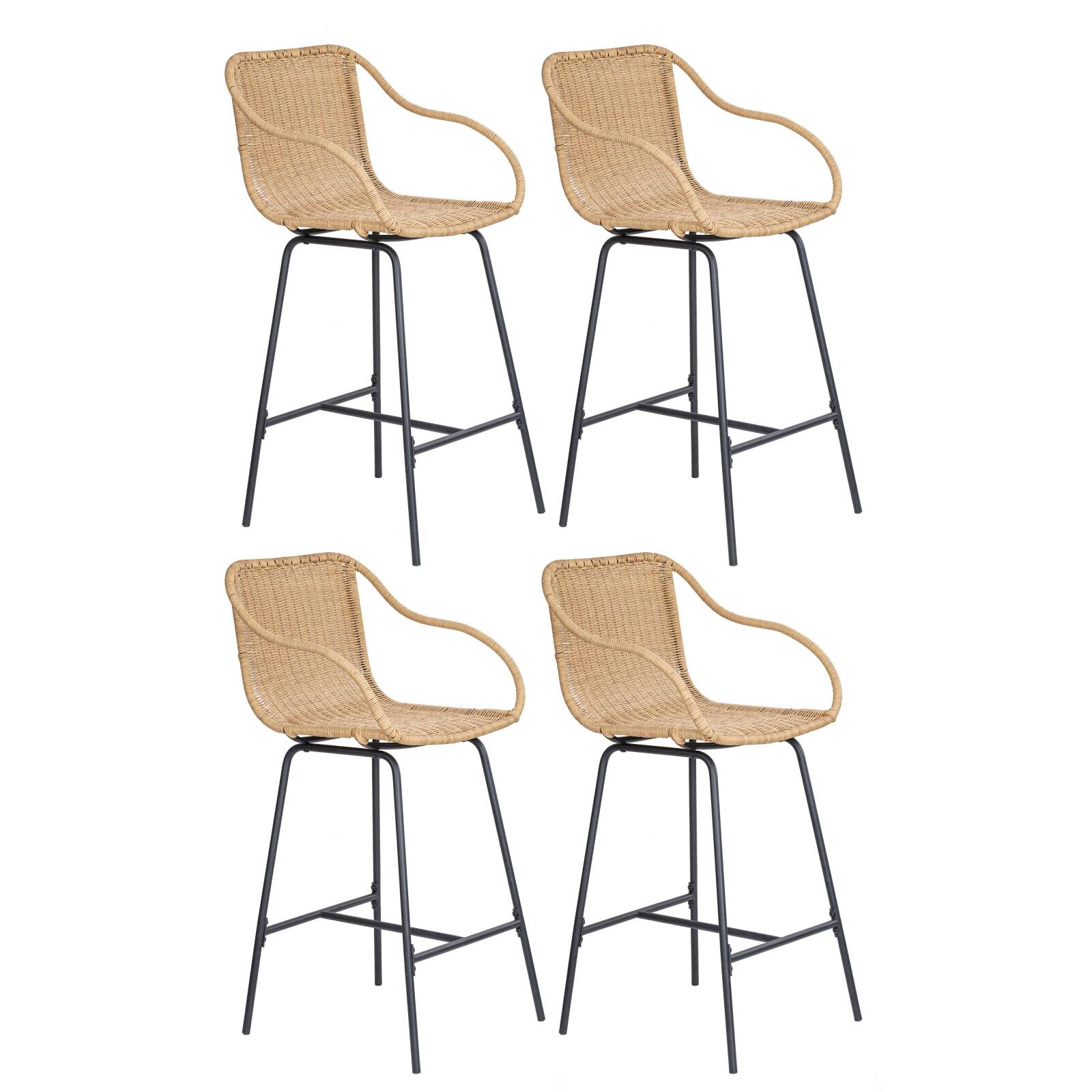 Chaises de bar et d&rsquo;ilot 65 cm  en rotin synthétique et métal-Lot de 4