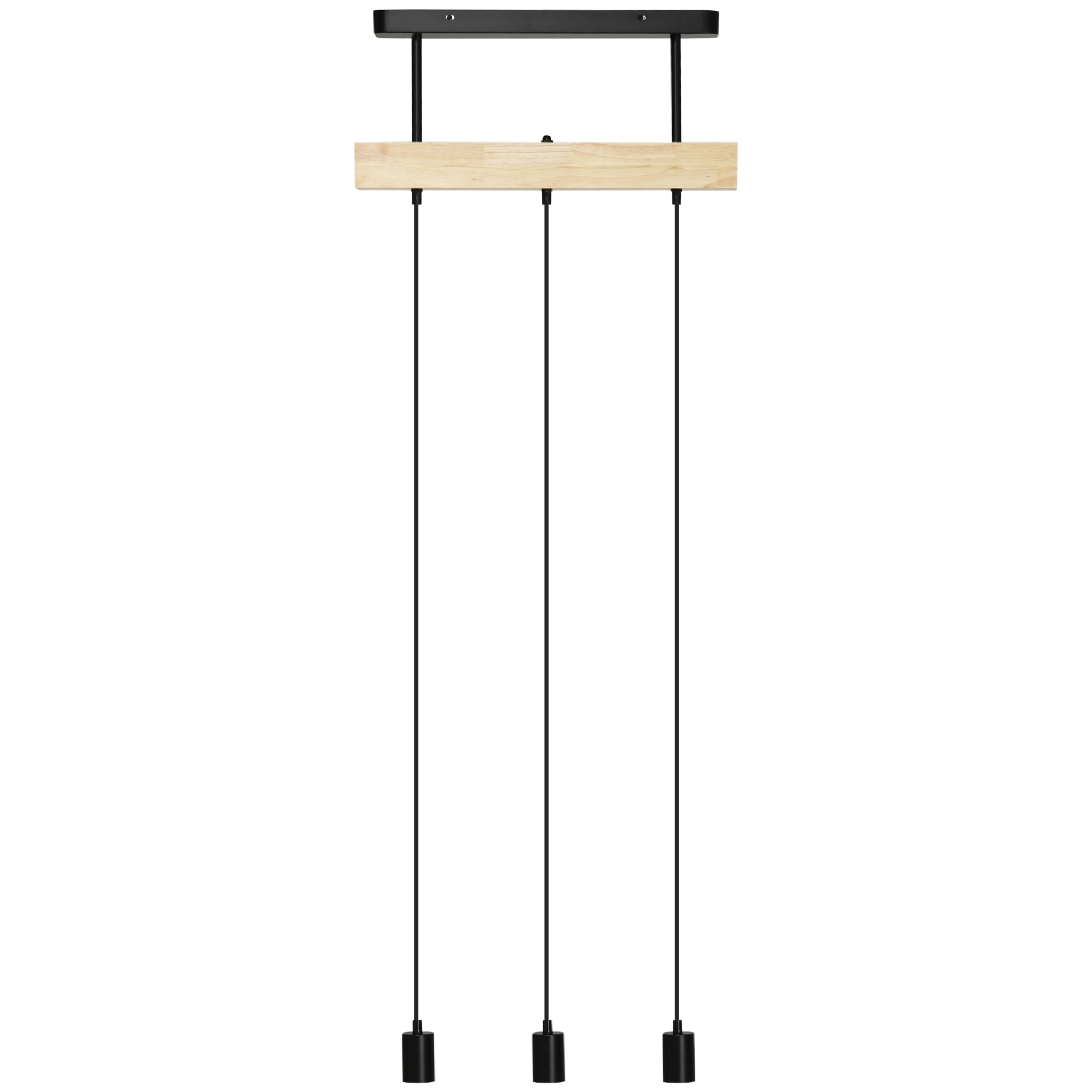 lustre suspension style industriel 3 lampes métal noir bois hévéa