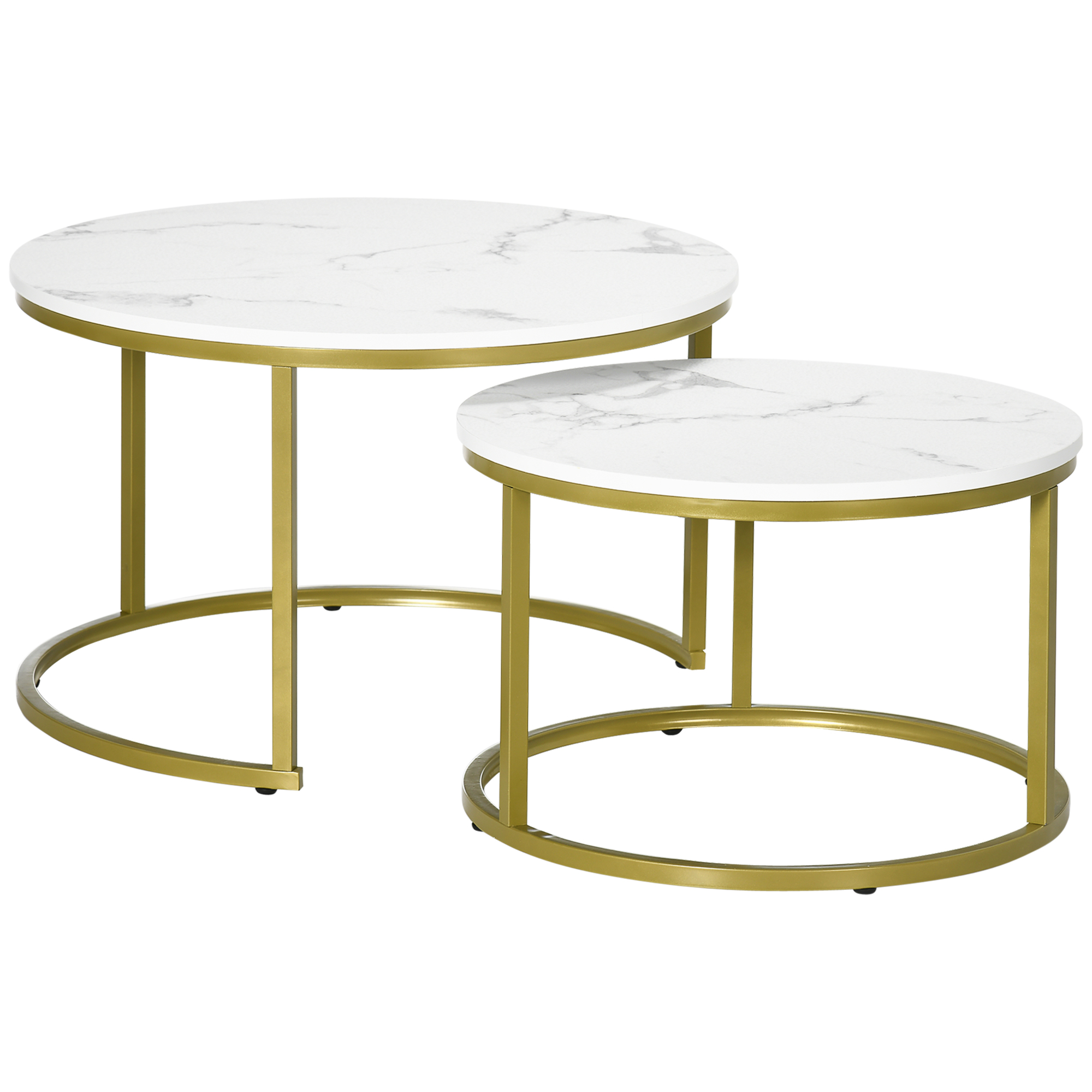 lot de 2 tables gigognes art déco acier doré aspect marbre blanc