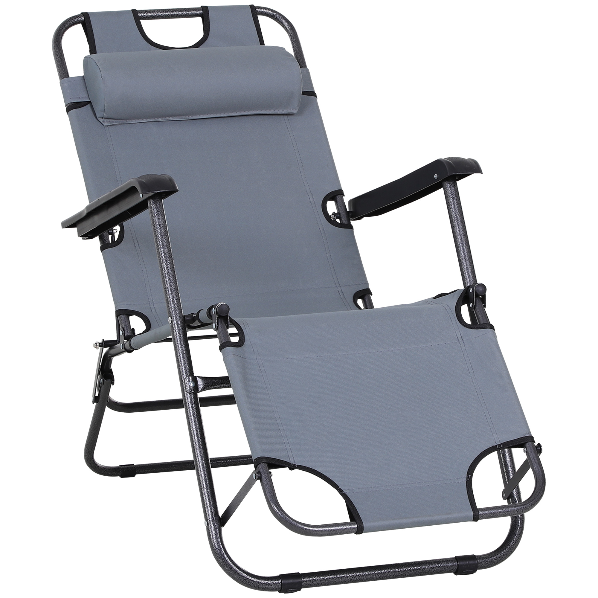 chaise longue inclinable transat 2 en 1 pliable gris clair