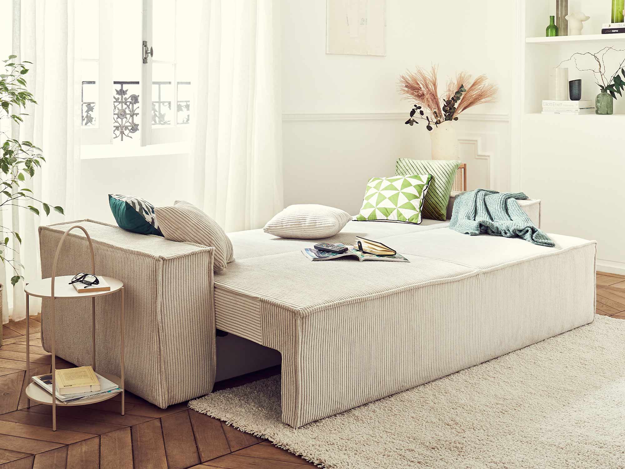 dellia - Canapé convertible velours côtelé Beige - Vue supplémentaire 2
