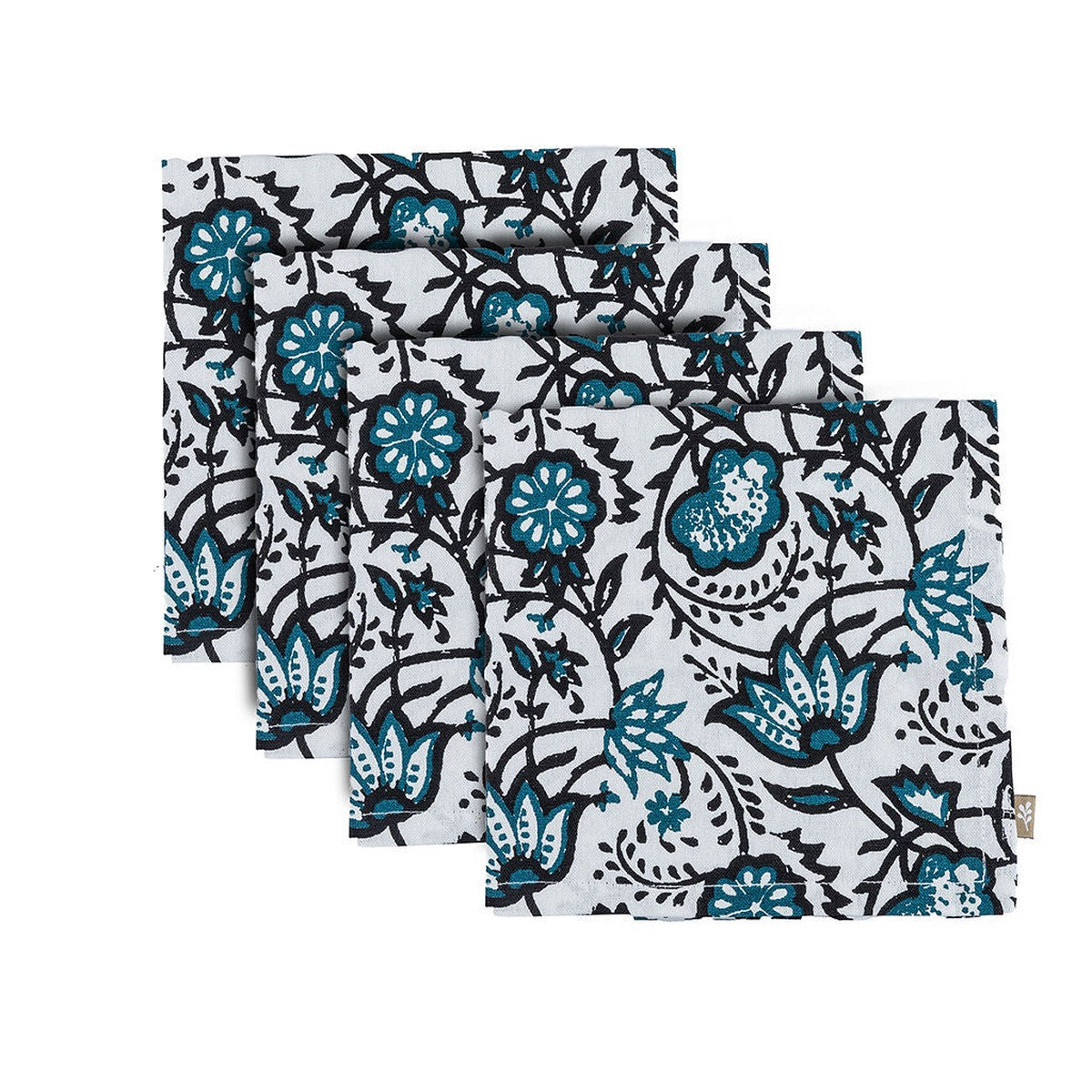 serviettes de table (x4) coton  42x42 bleu peacock