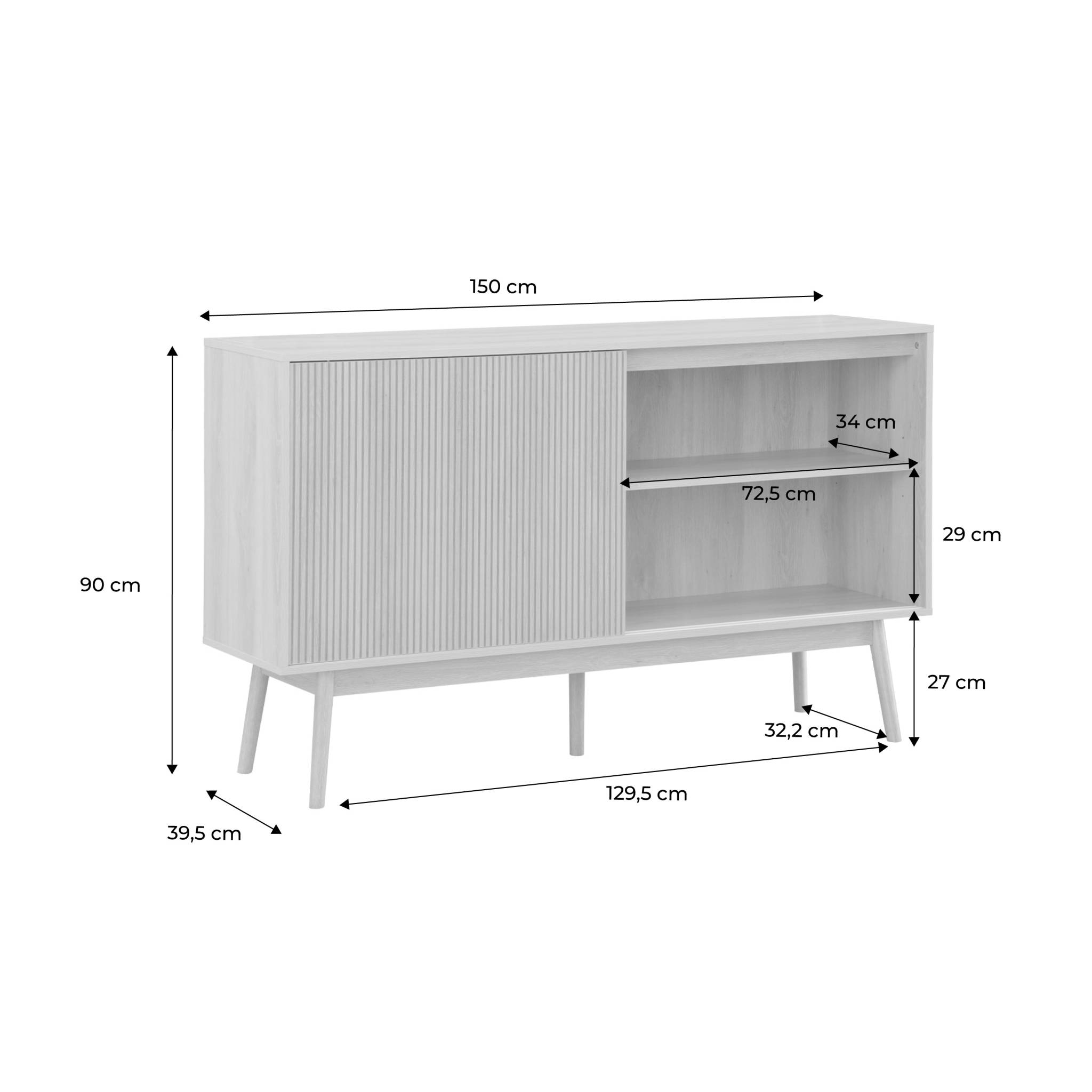 Buffet décor bois naturel 2 portes + 2 étagères