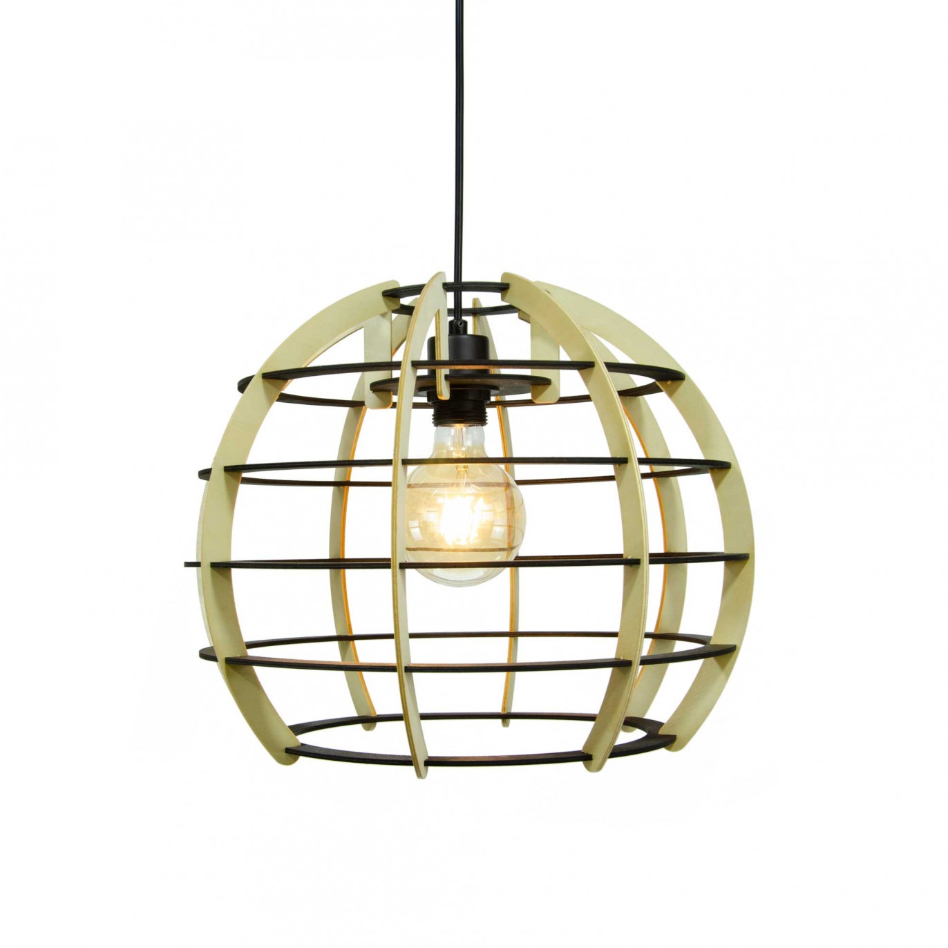 Suspension en lamelles de bois naturel et noir