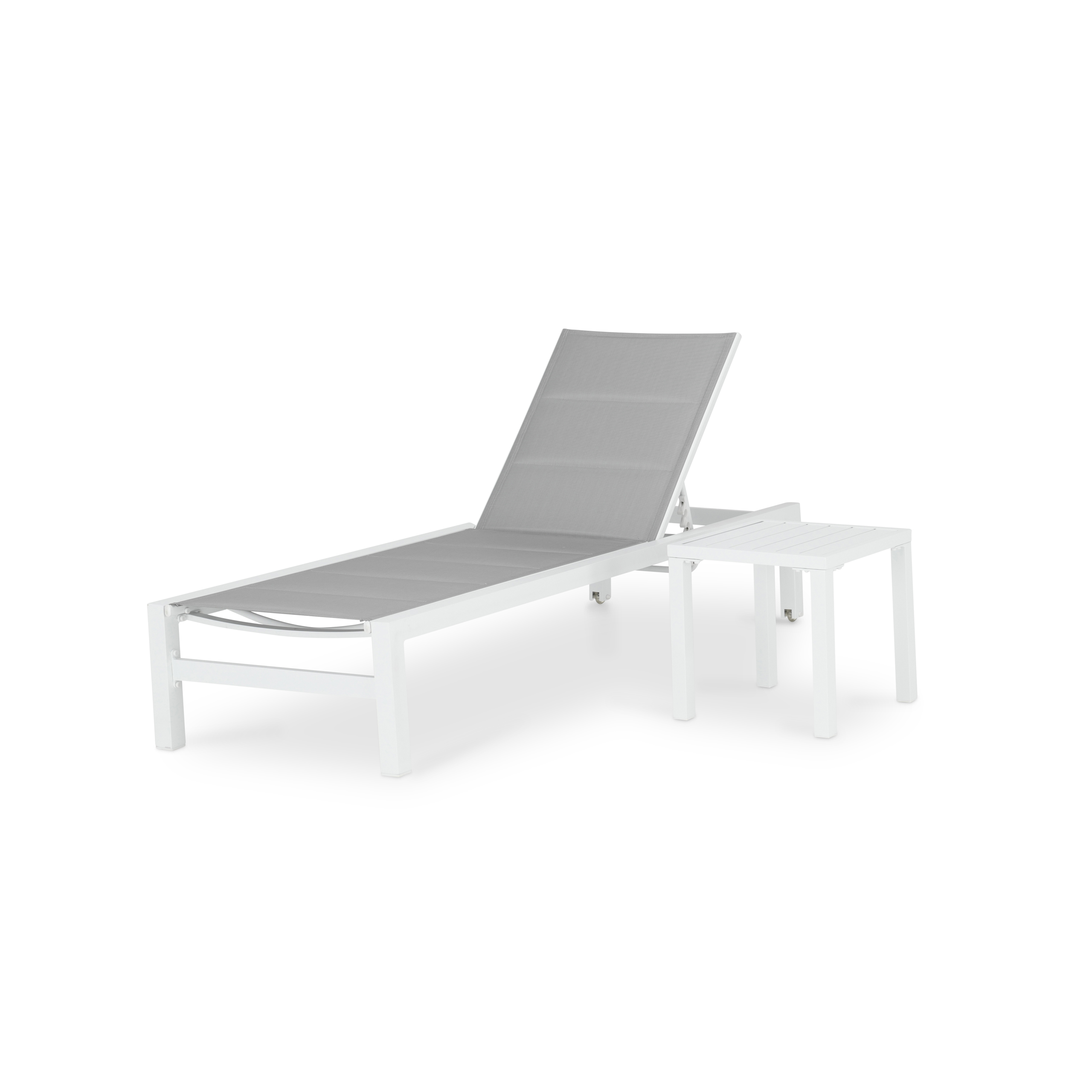 Ensemble transat droit et table de jardin blanche