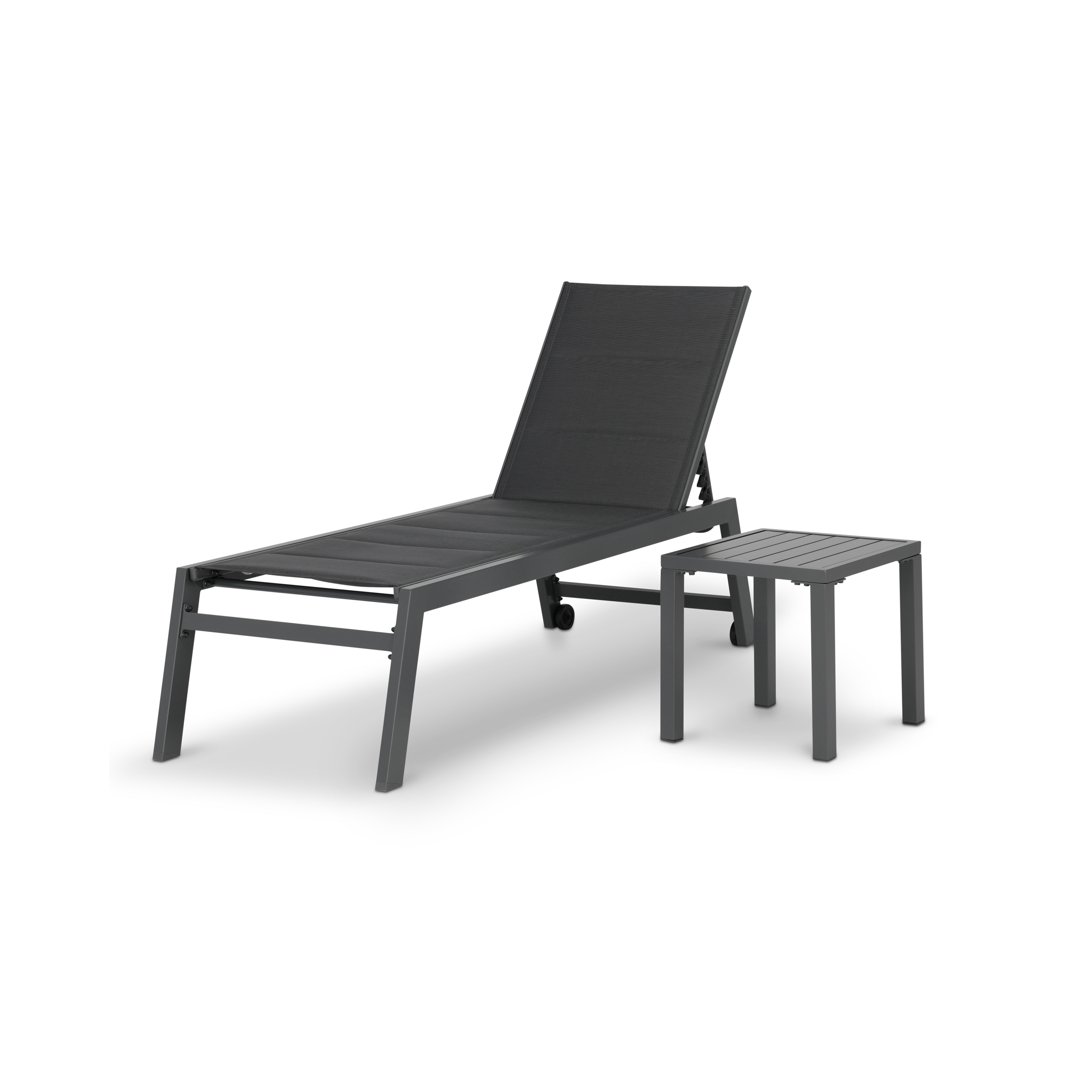 Ensemble chaise longue et table de jardin anthracite