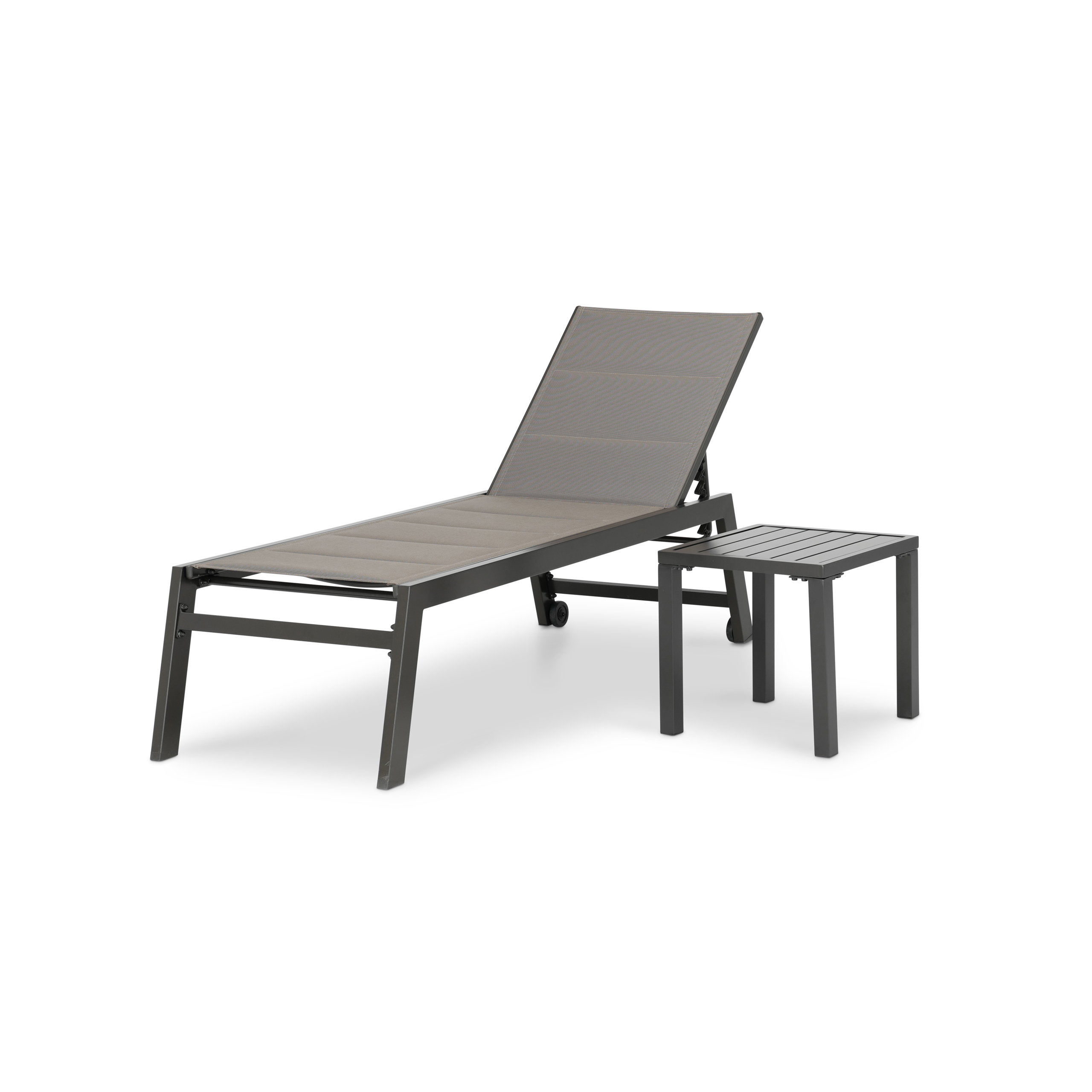 Ensemble transat haut et table de jardin marron