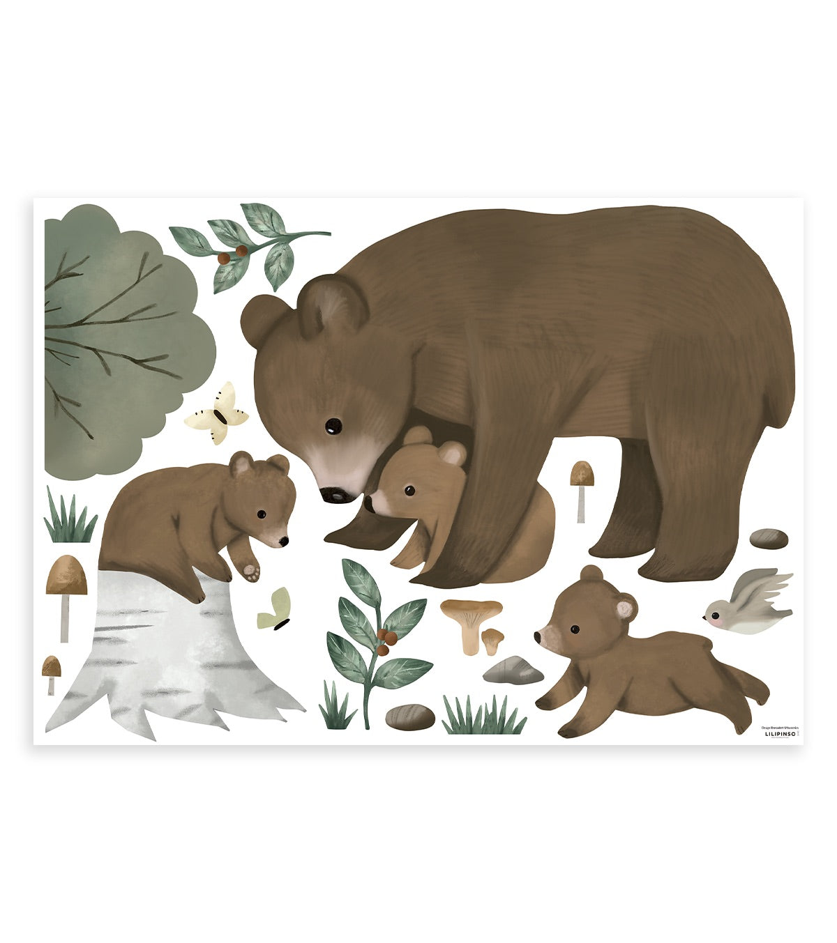 Stickers muraux la famille ours en vinyle mat multicolore