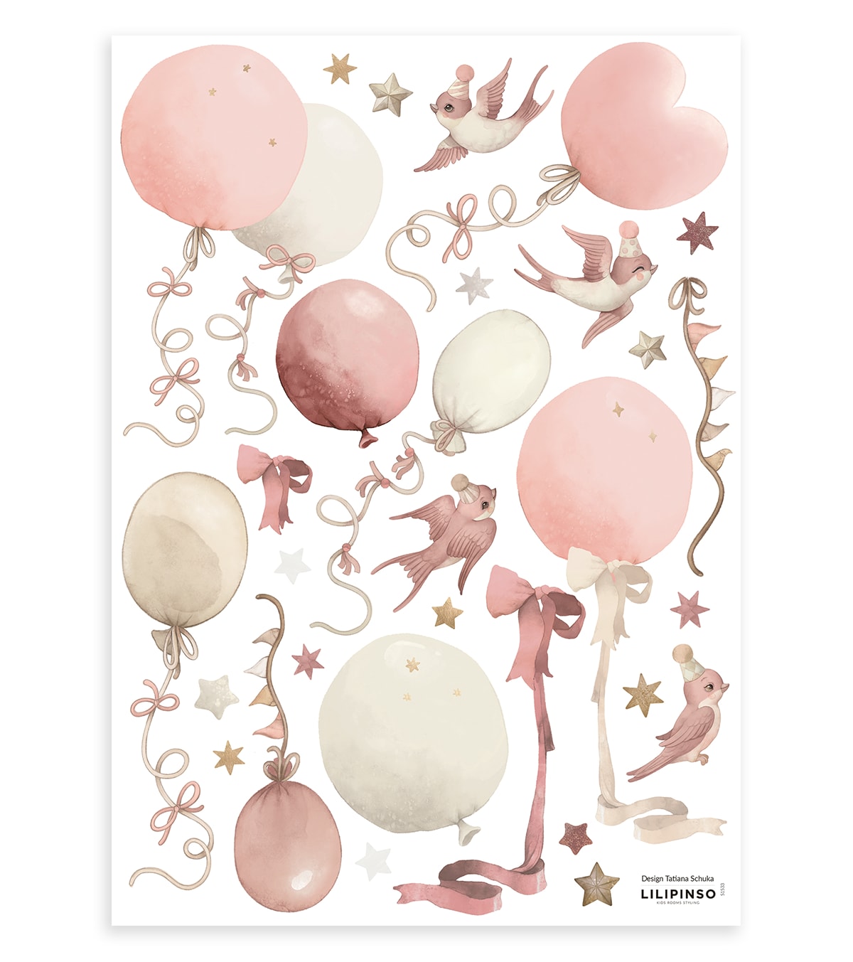 Stickers muraux ballons et cerfs-volants en vinyle mat rose