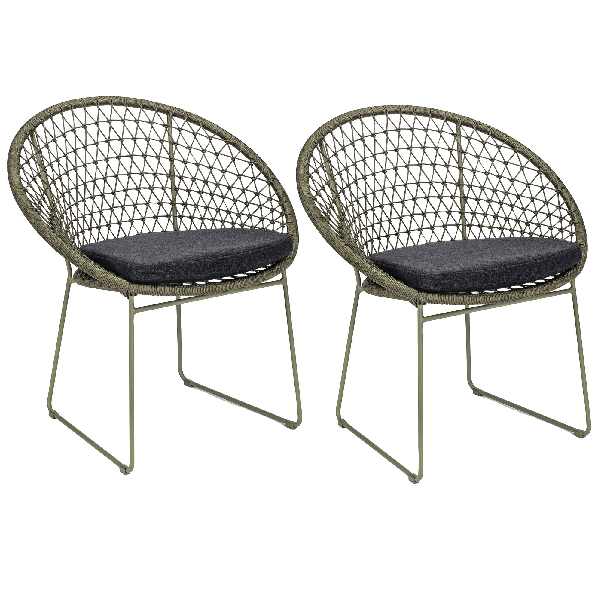 Lot de 2 fauteuils de table outdoor en métal vert olive