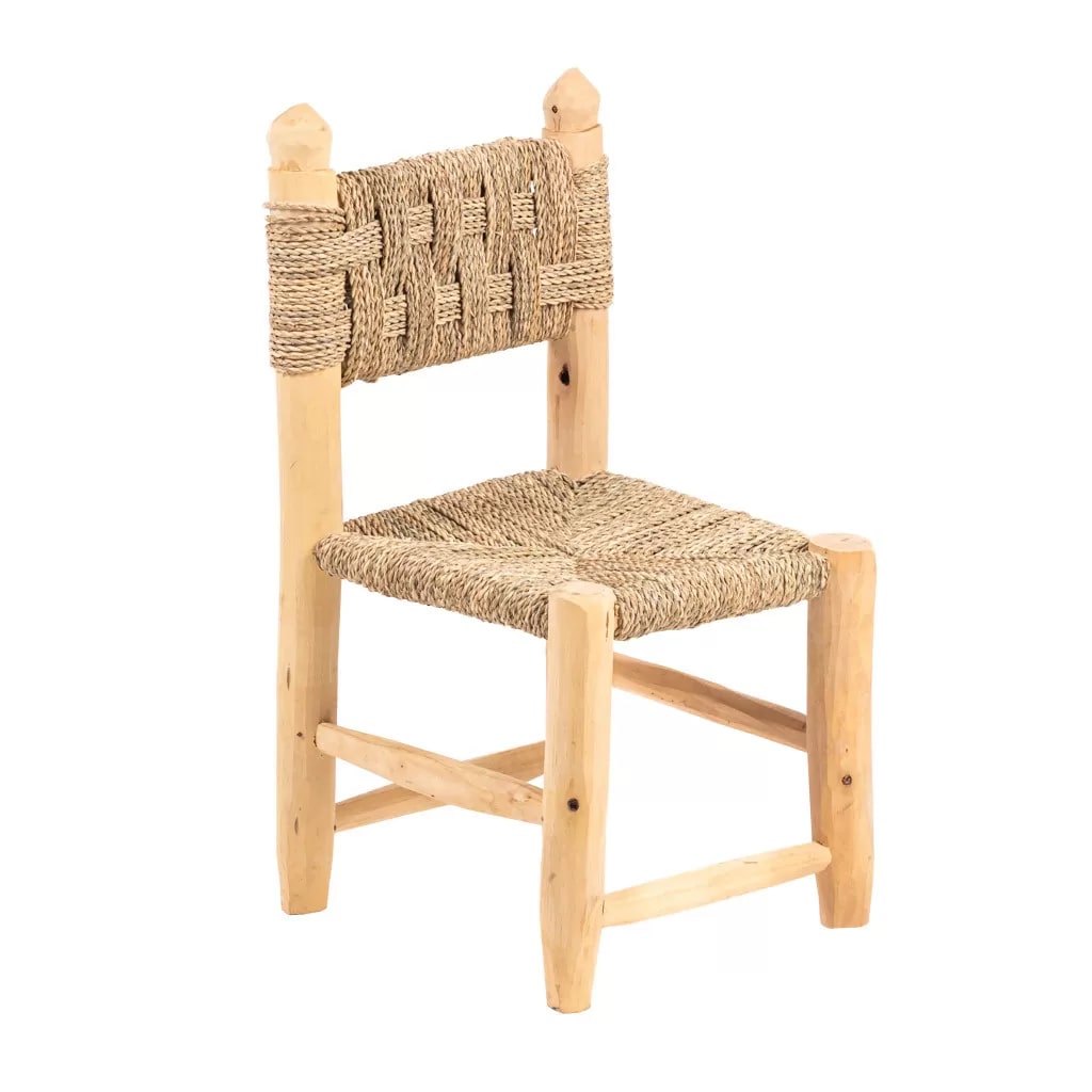 chaise enfant en bois et corde 63x36x34