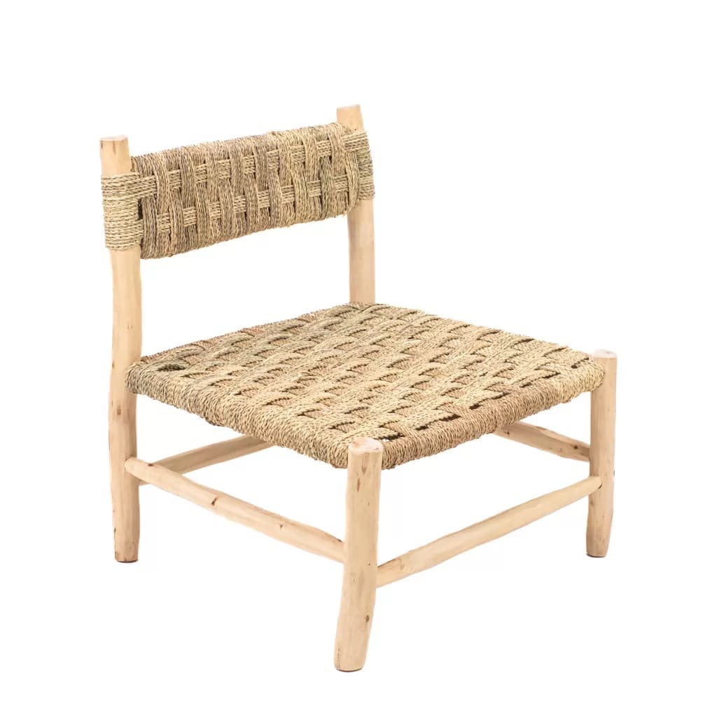 fauteuil en bois d'eucalyptus et corde 75x65x65