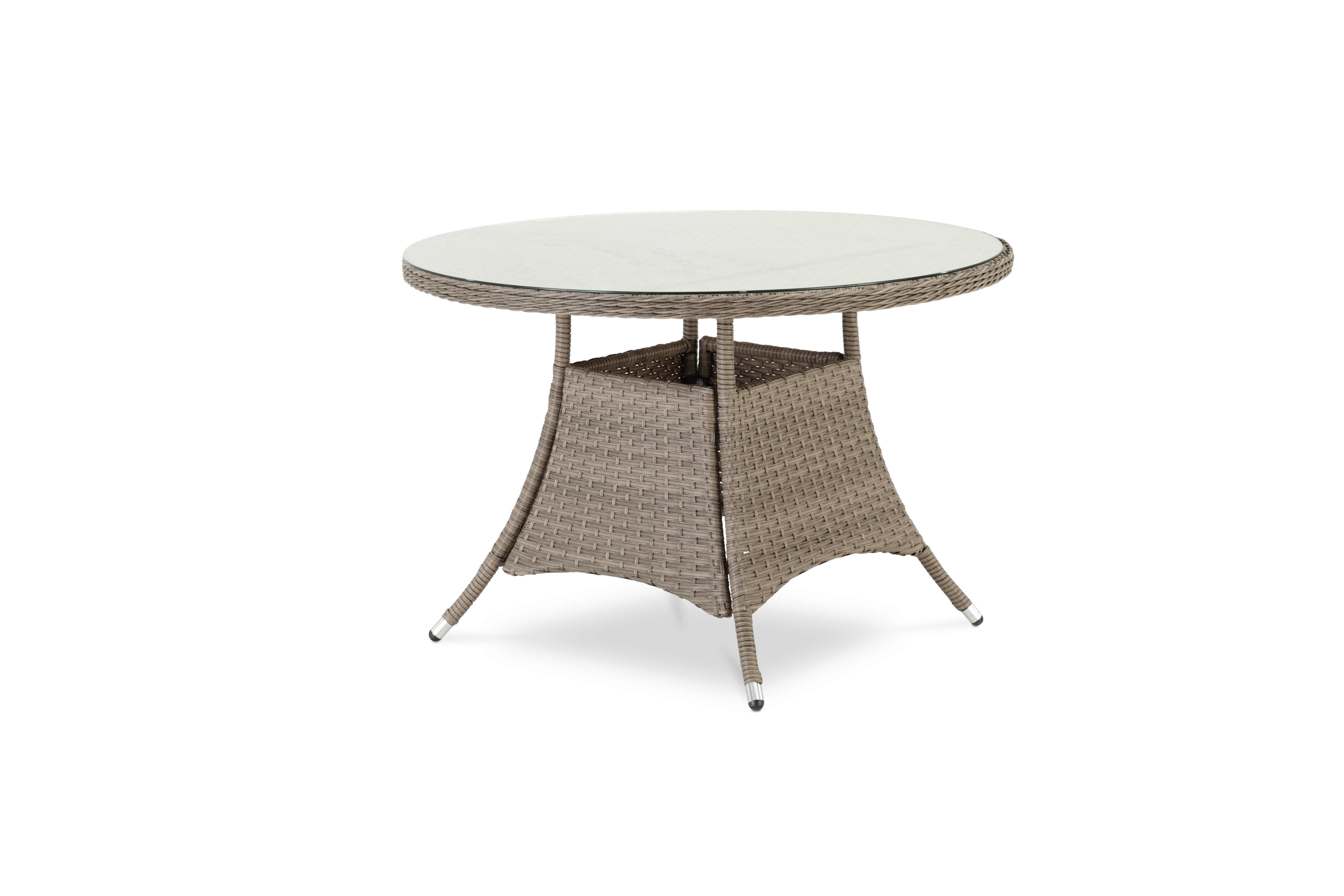 Table à manger ronde en aluminium et rotin synthétique 110diam x 73cm