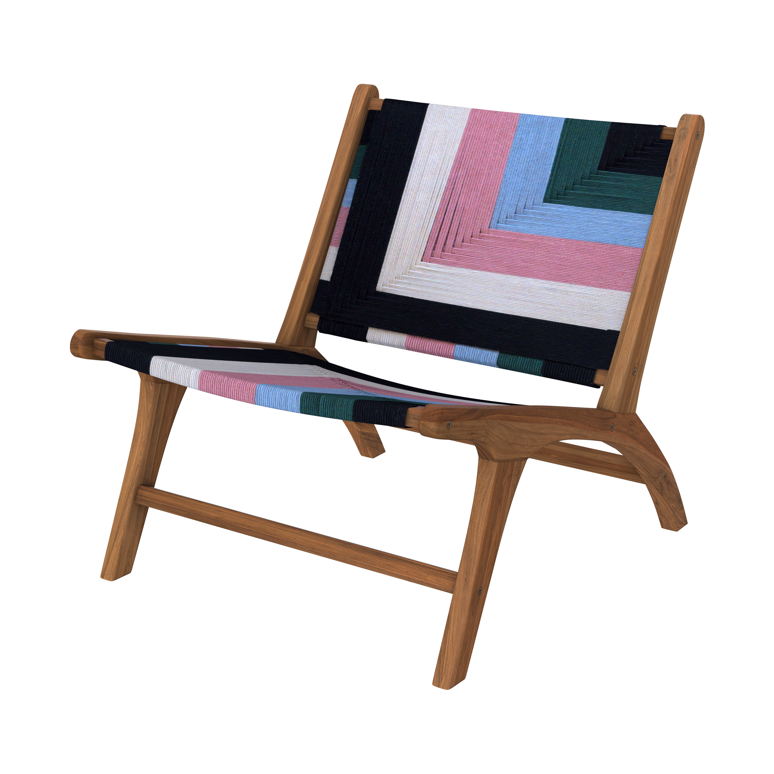 Fauteuil multicolore en fil de laine tressé et bois de teck