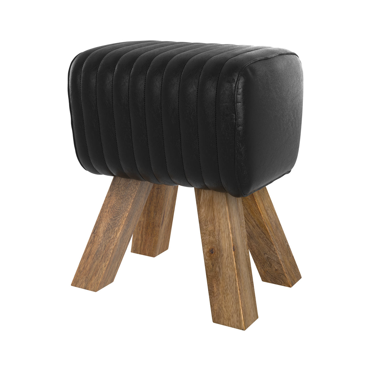 Tabouret en cuir noir et bois de manguier