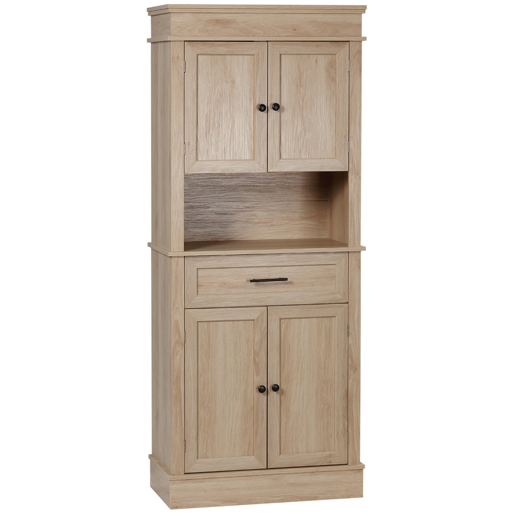 Buffet haut 2 placards 2 portes tiroir niche aspect chêne clair