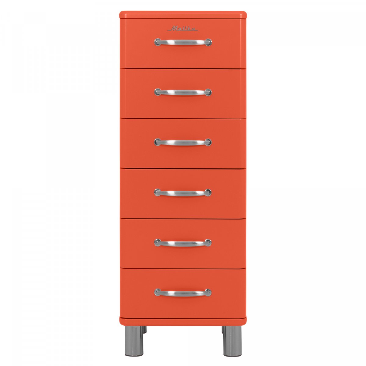 commode haute 6 tiroirs style vintage orange