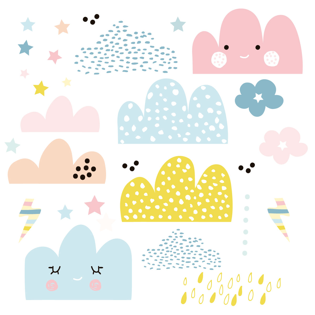 Stickers muraux en vinyle happy clouds multicolore