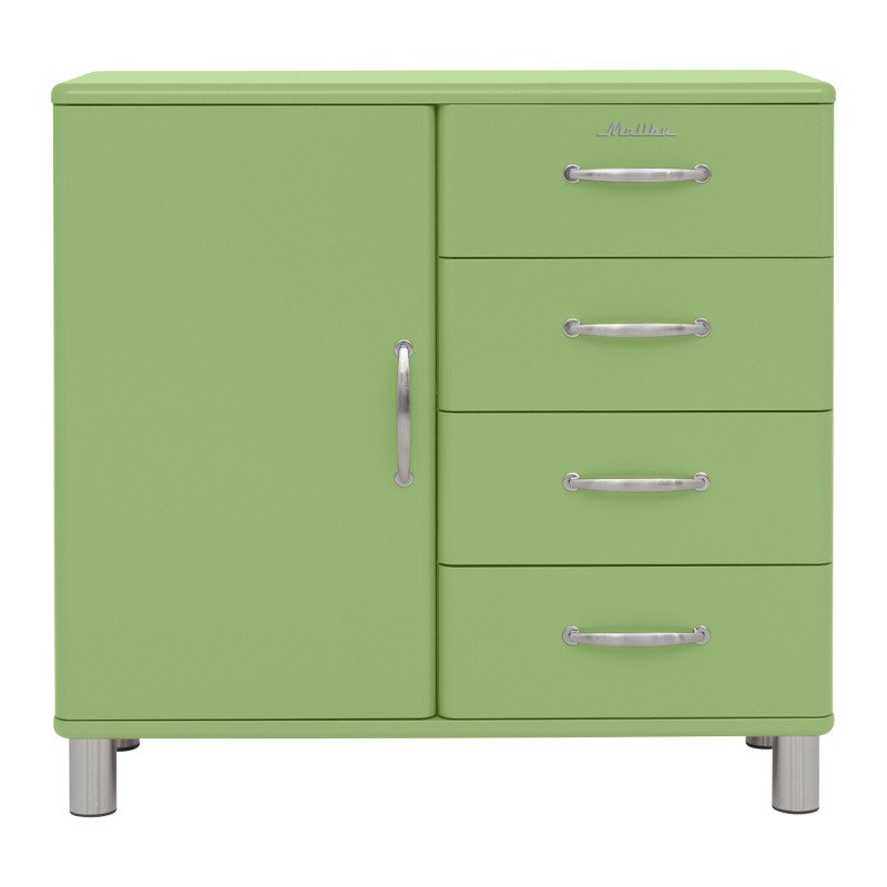 Buffet bas style rétro 1 placard 4 tiroirs vert