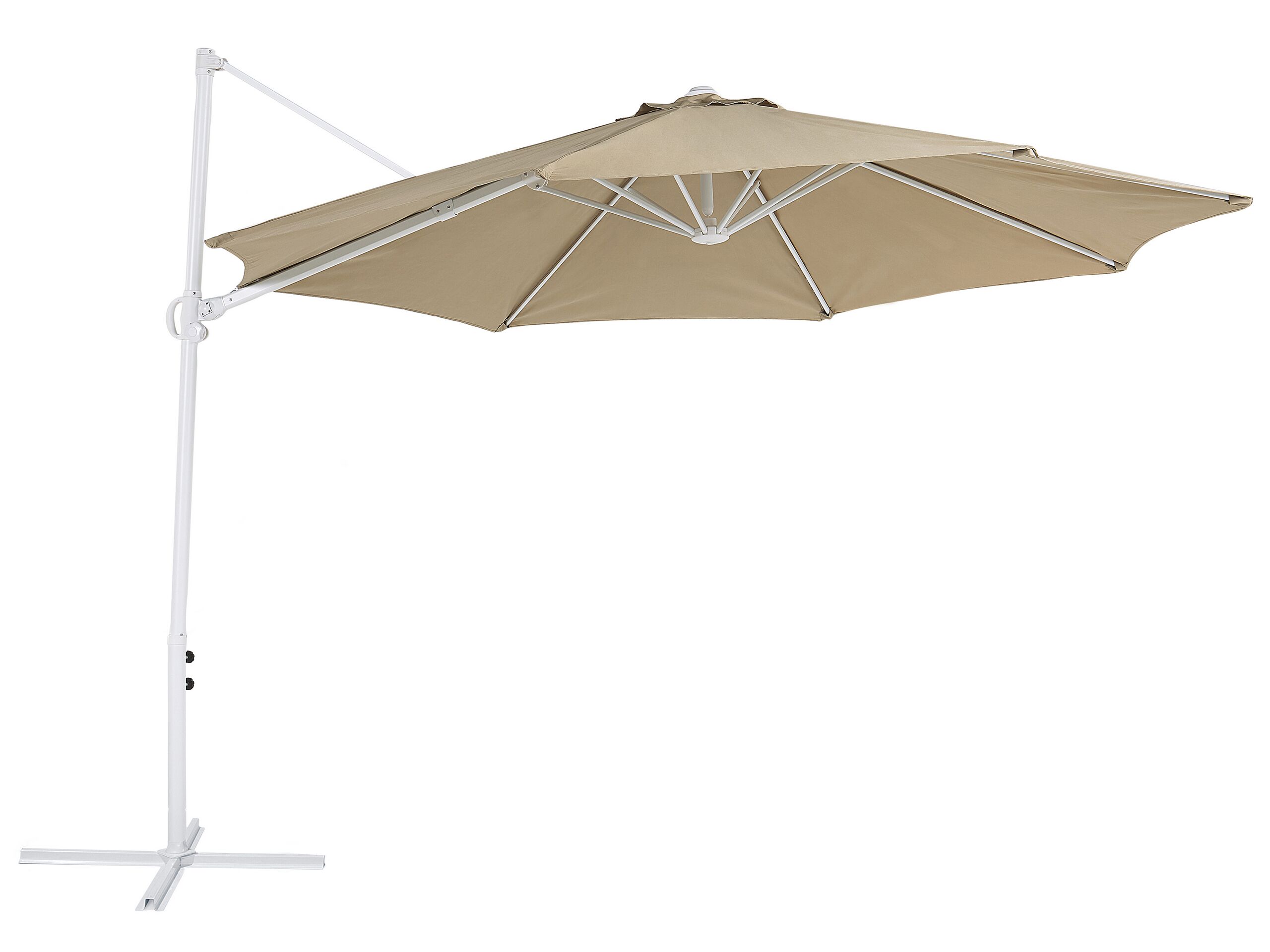 Parasol en porte-à-faux taupe et blanc ⌀ 2,95 m