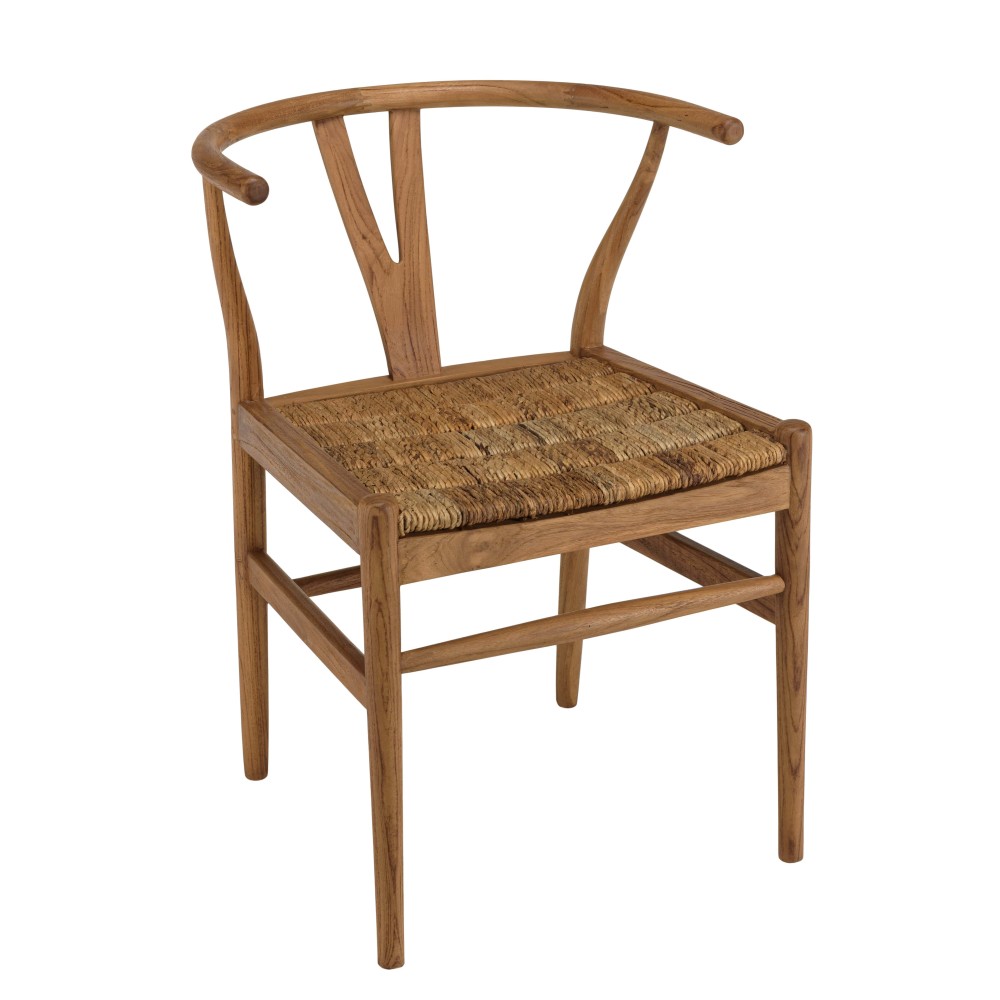 Chaise marron en bois de teck recyclé dossier arrondi