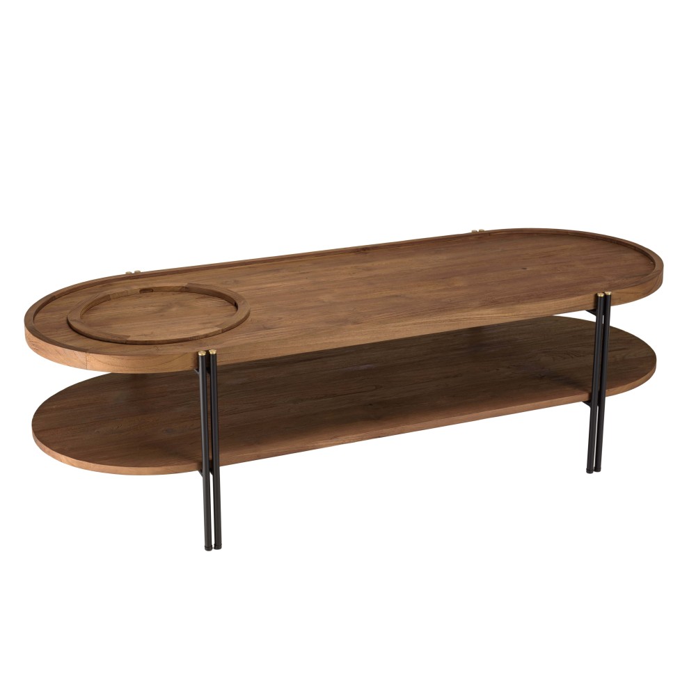 Table basse ovale 2 niveaux plateau amovible