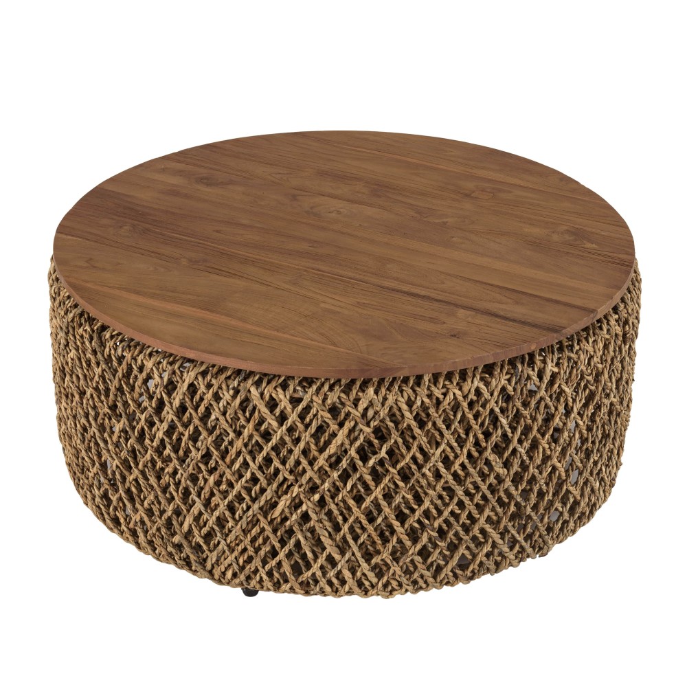 Table basse ronde en tissage de fibre de cocotier D83